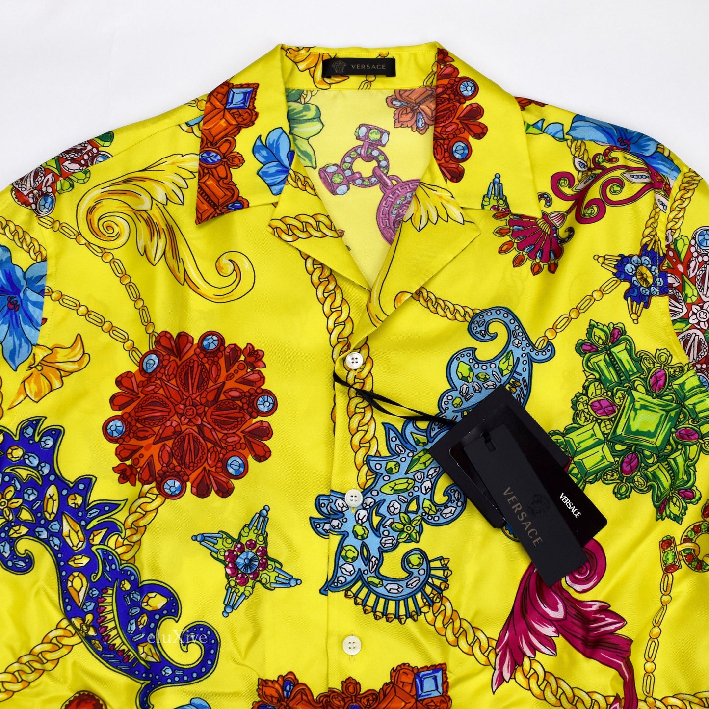 Versace - Yellow Medusa Logo Jewelry Print Silk Shirt