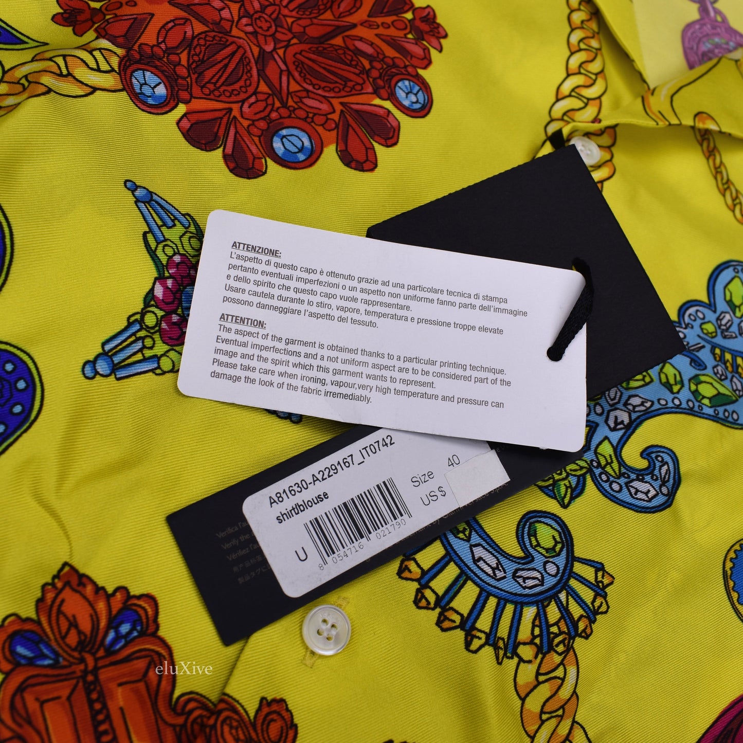 Versace - Yellow Medusa Logo Jewelry Print Silk Shirt