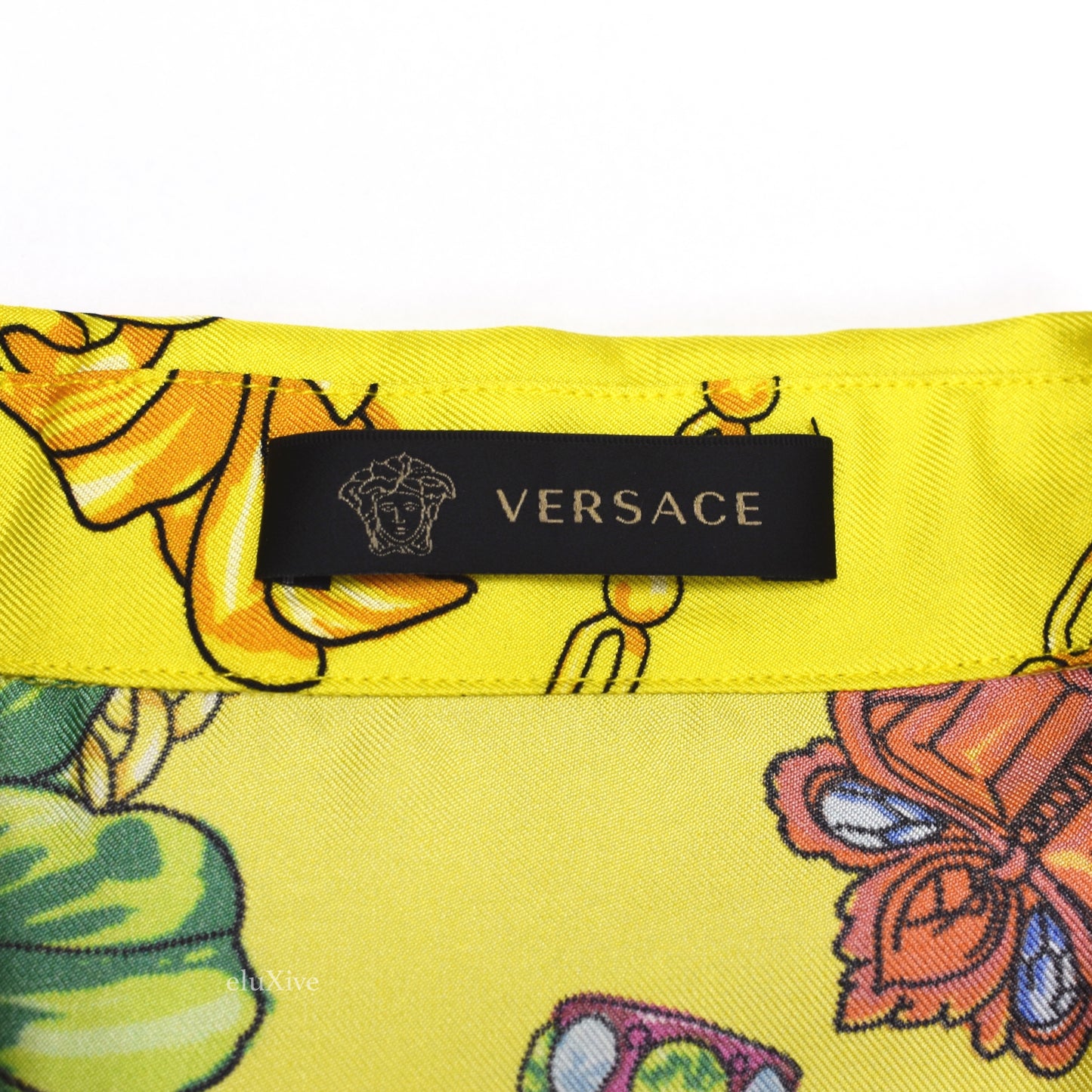 Versace - Yellow Medusa Logo Jewelry Print Silk Shirt