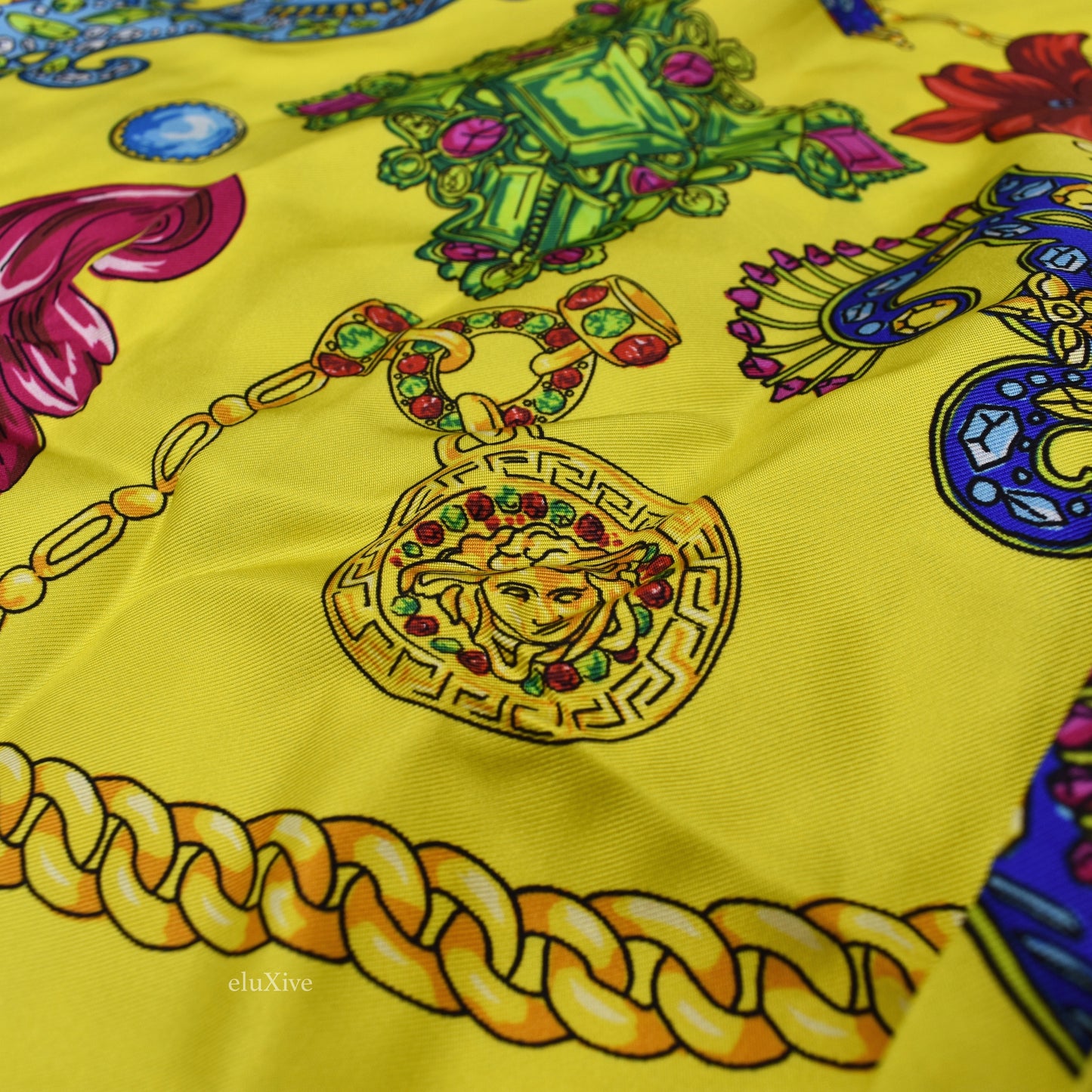 Versace - Yellow Medusa Logo Jewelry Print Silk Shirt
