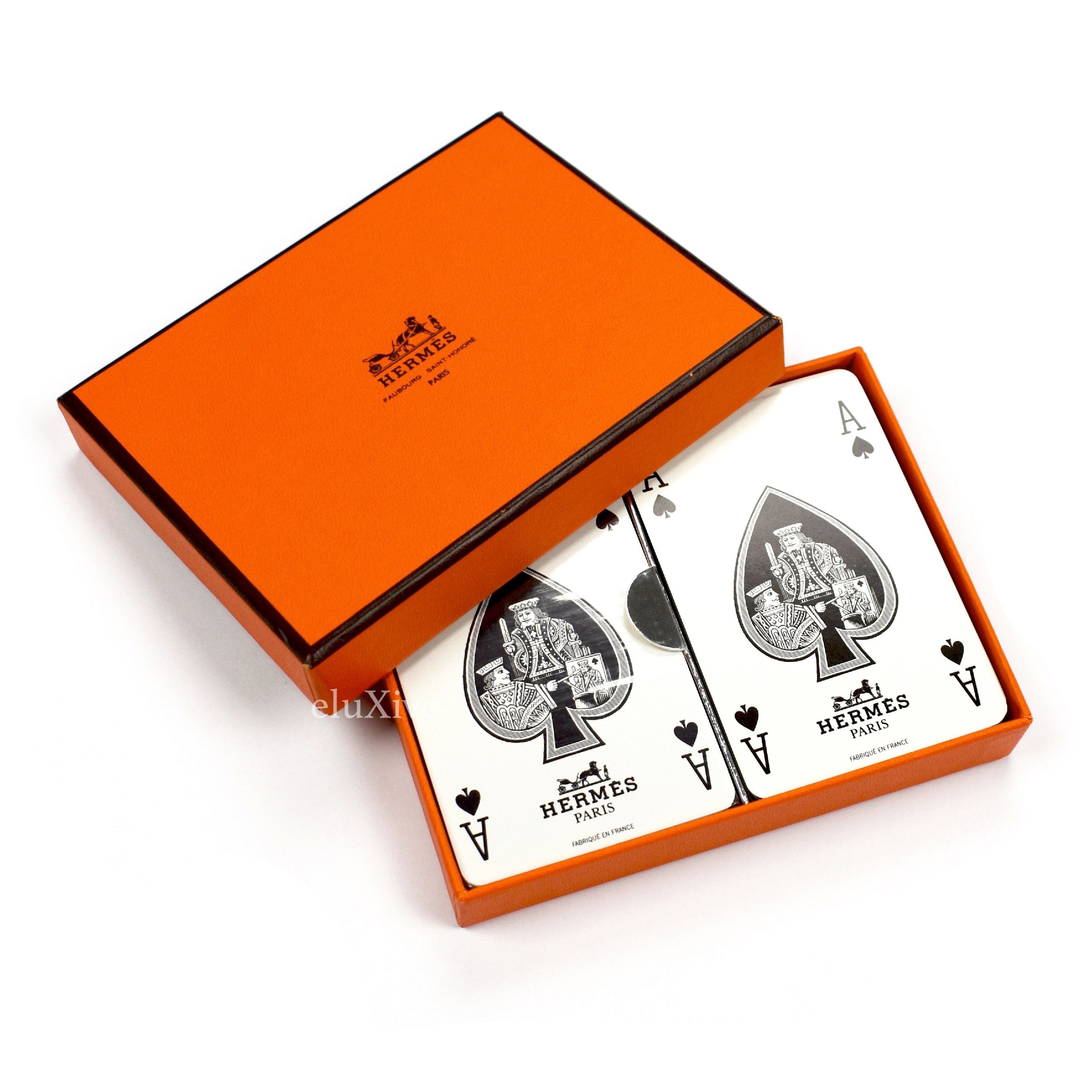 Vintage Hermes Playing Cards Twin Decks Rigid Box 1 Sealed 1 Open H logo  France