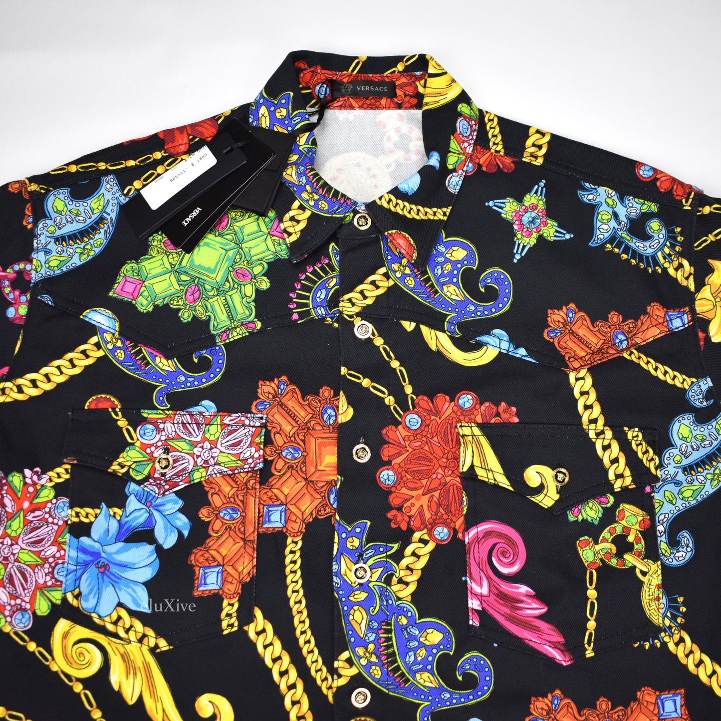 Versace - Black Medusa Logo Jewelry Print Denim Shirt