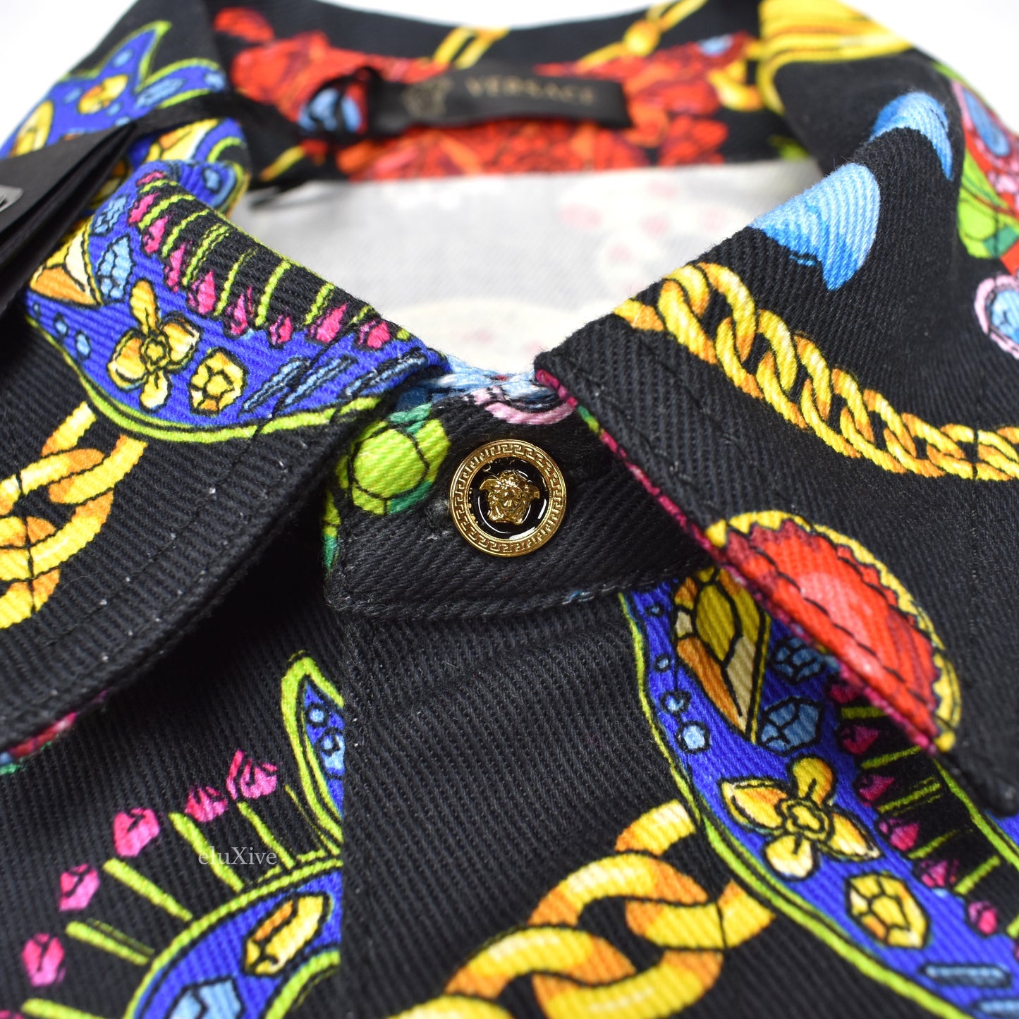 Versace - Black Medusa Logo Jewelry Print Denim Shirt