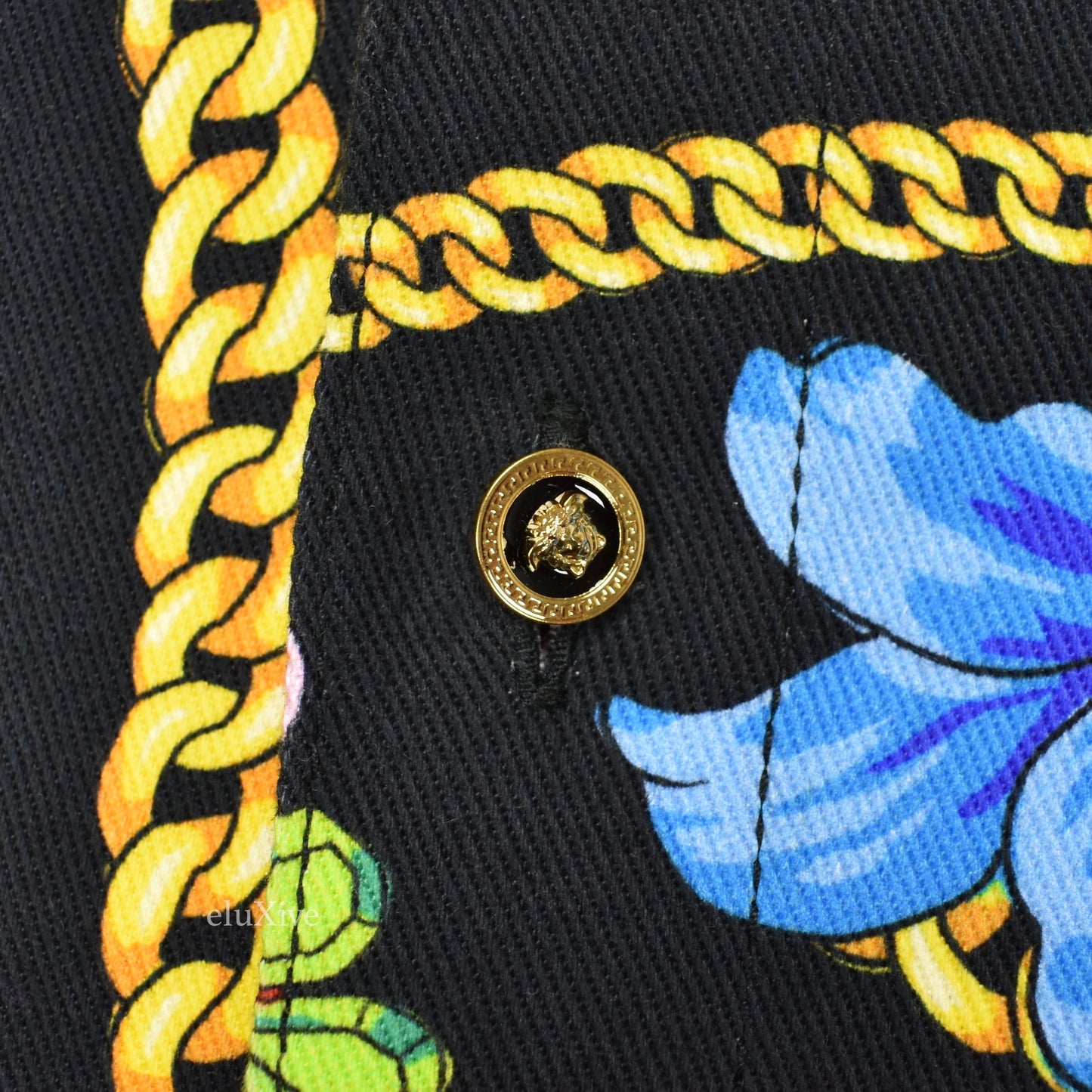 Versace - Black Medusa Logo Jewelry Print Denim Shirt