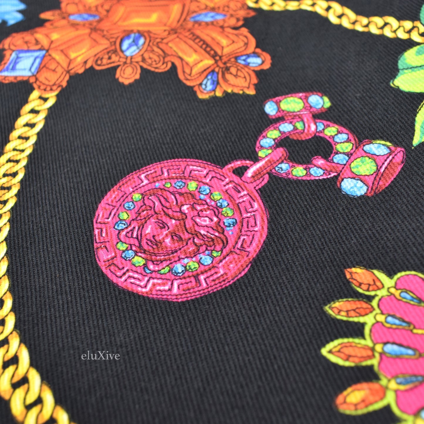 Versace - Black Medusa Logo Jewelry Print Denim Shirt