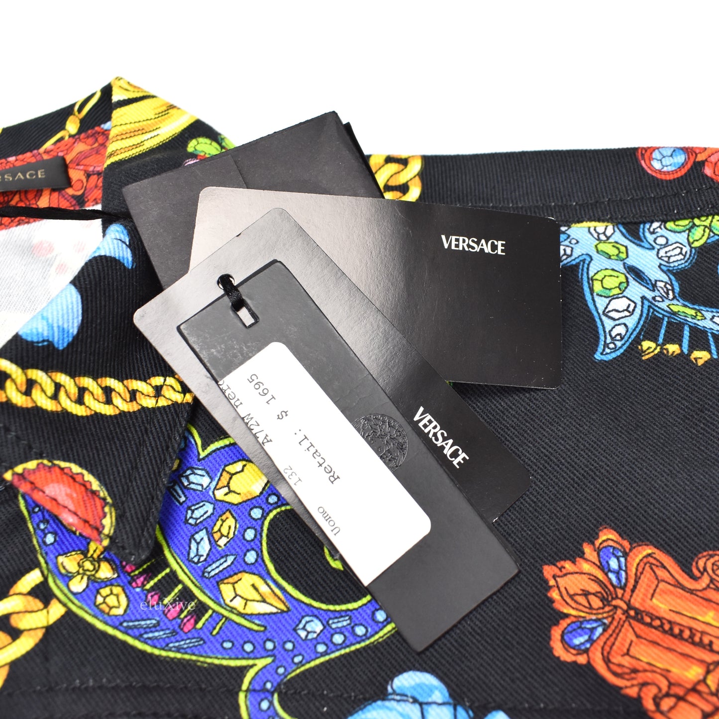 Versace - Black Medusa Logo Jewelry Print Denim Shirt