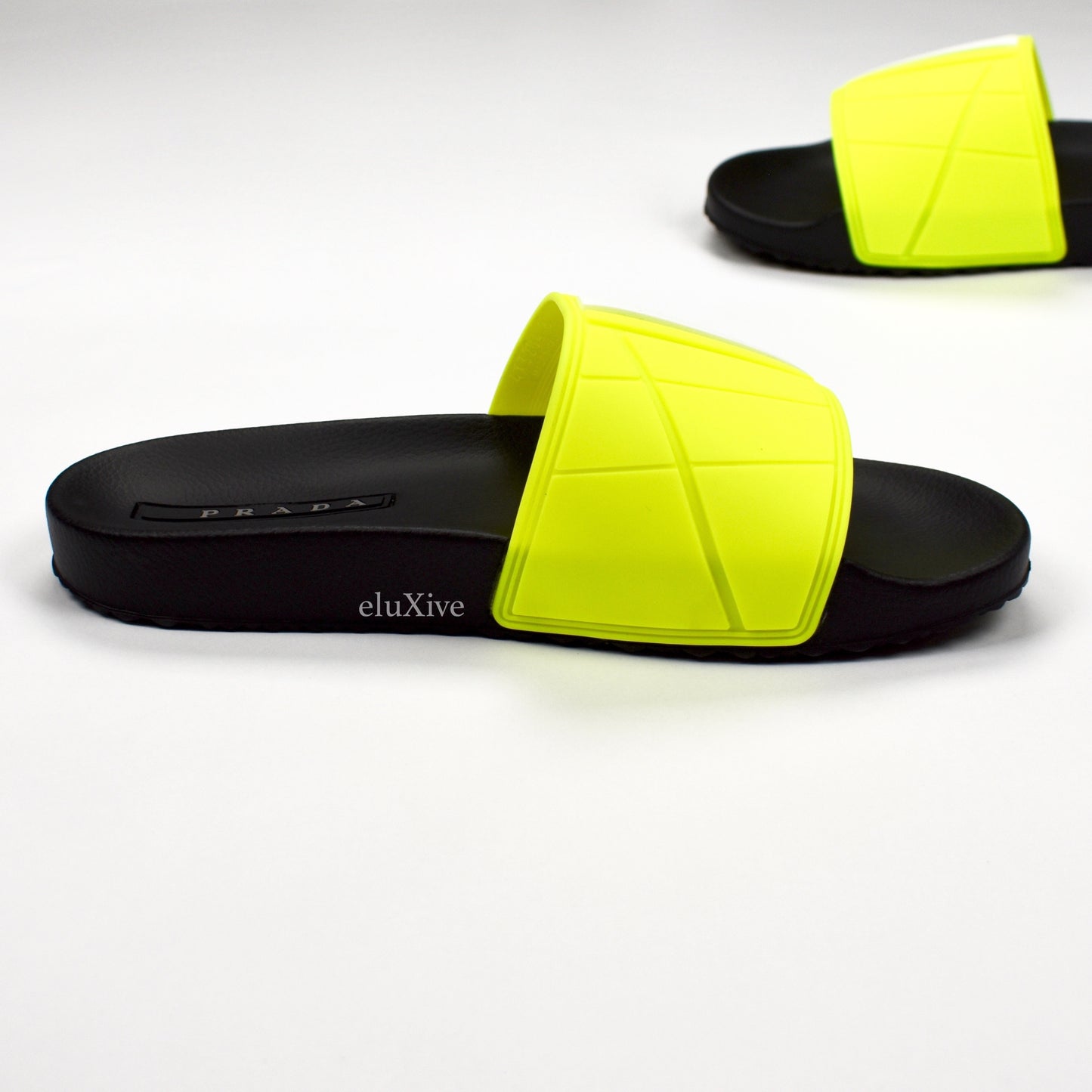 Prada - Black & Neon Yellow Logo Slides