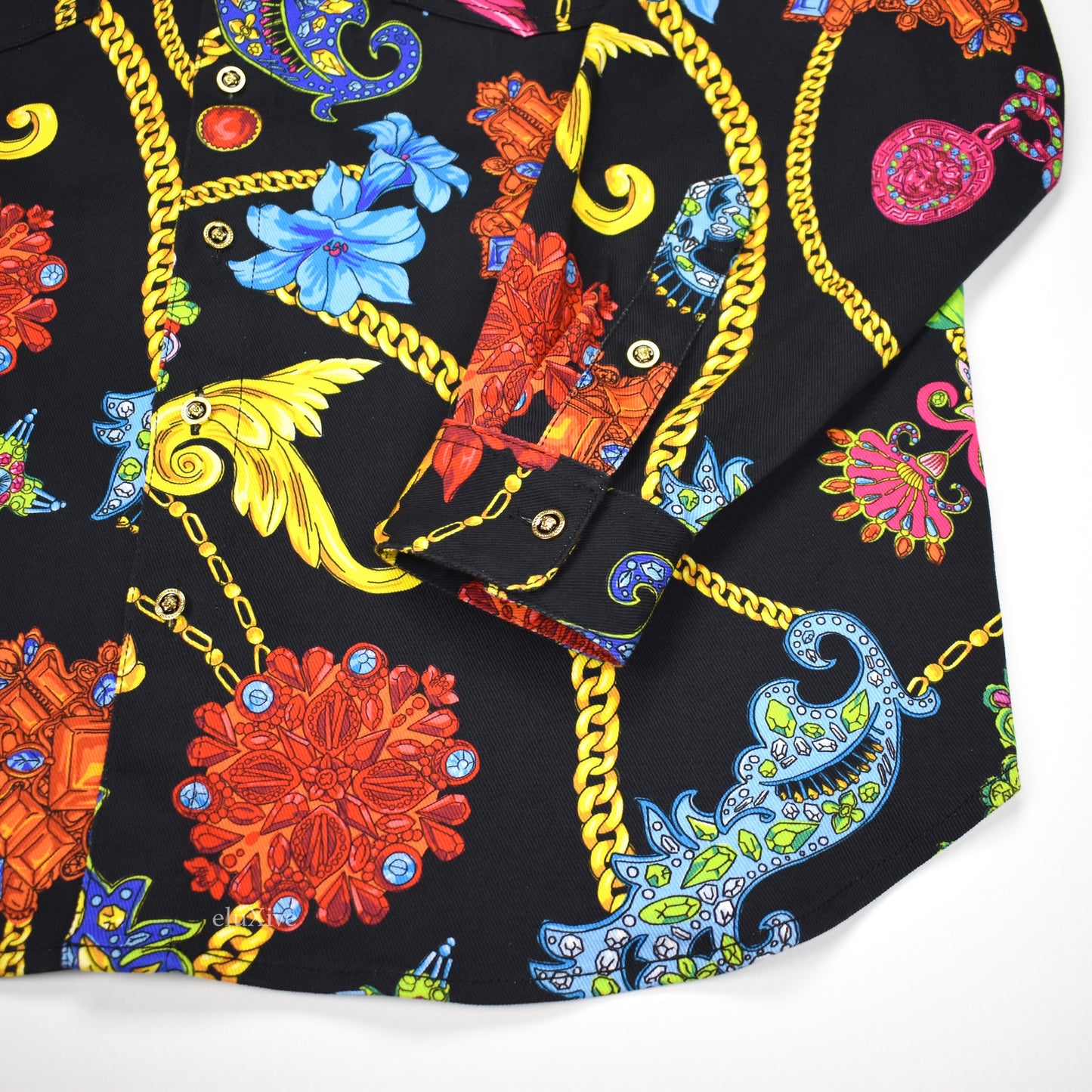 Versace - Black Medusa Logo Jewelry Print Denim Shirt