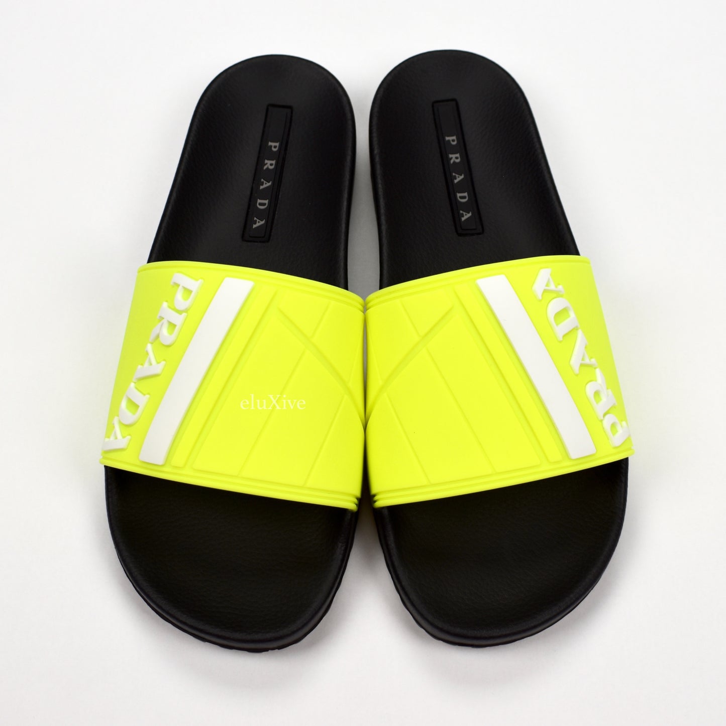 Prada - Black & Neon Yellow Logo Slides