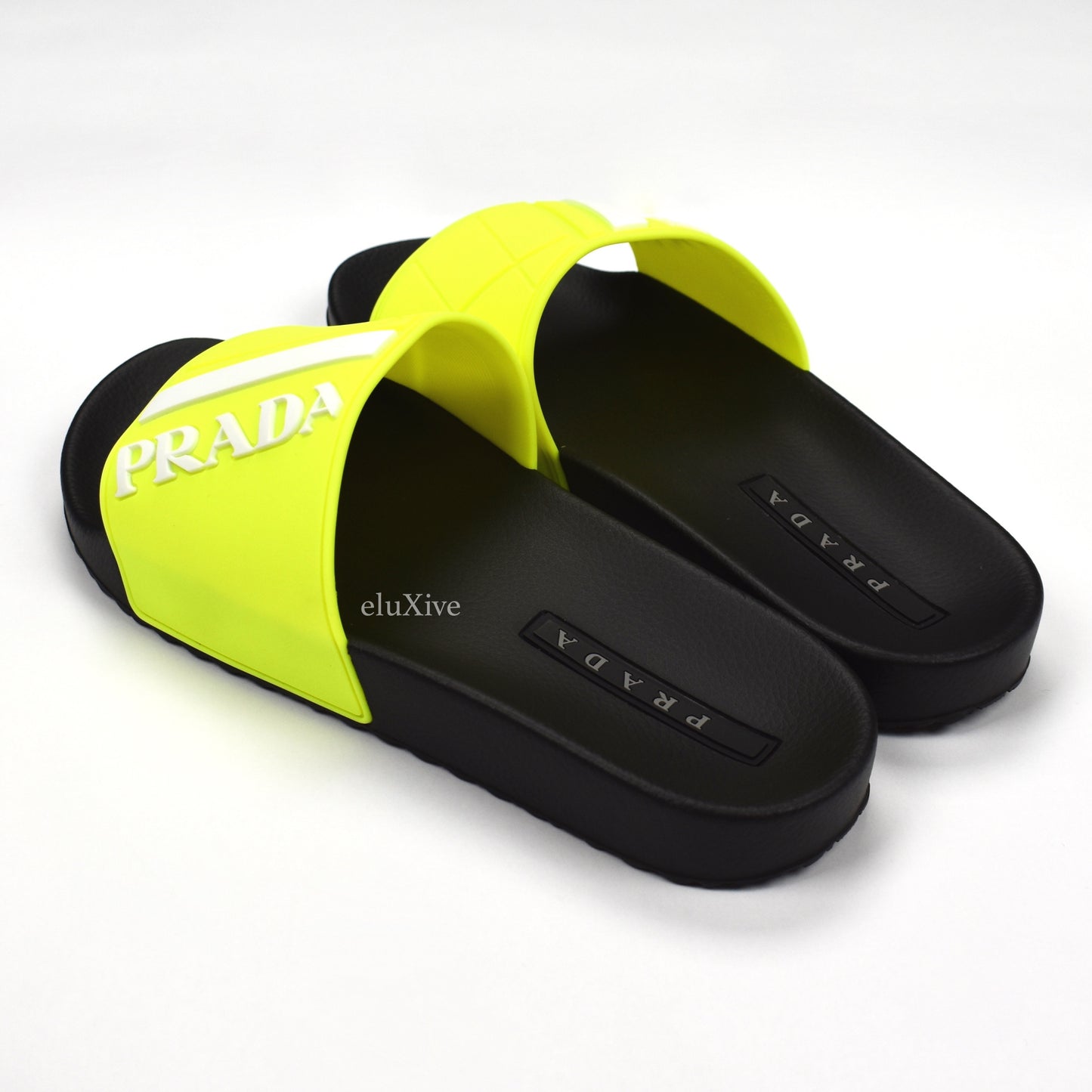 Prada - Black & Neon Yellow Logo Slides