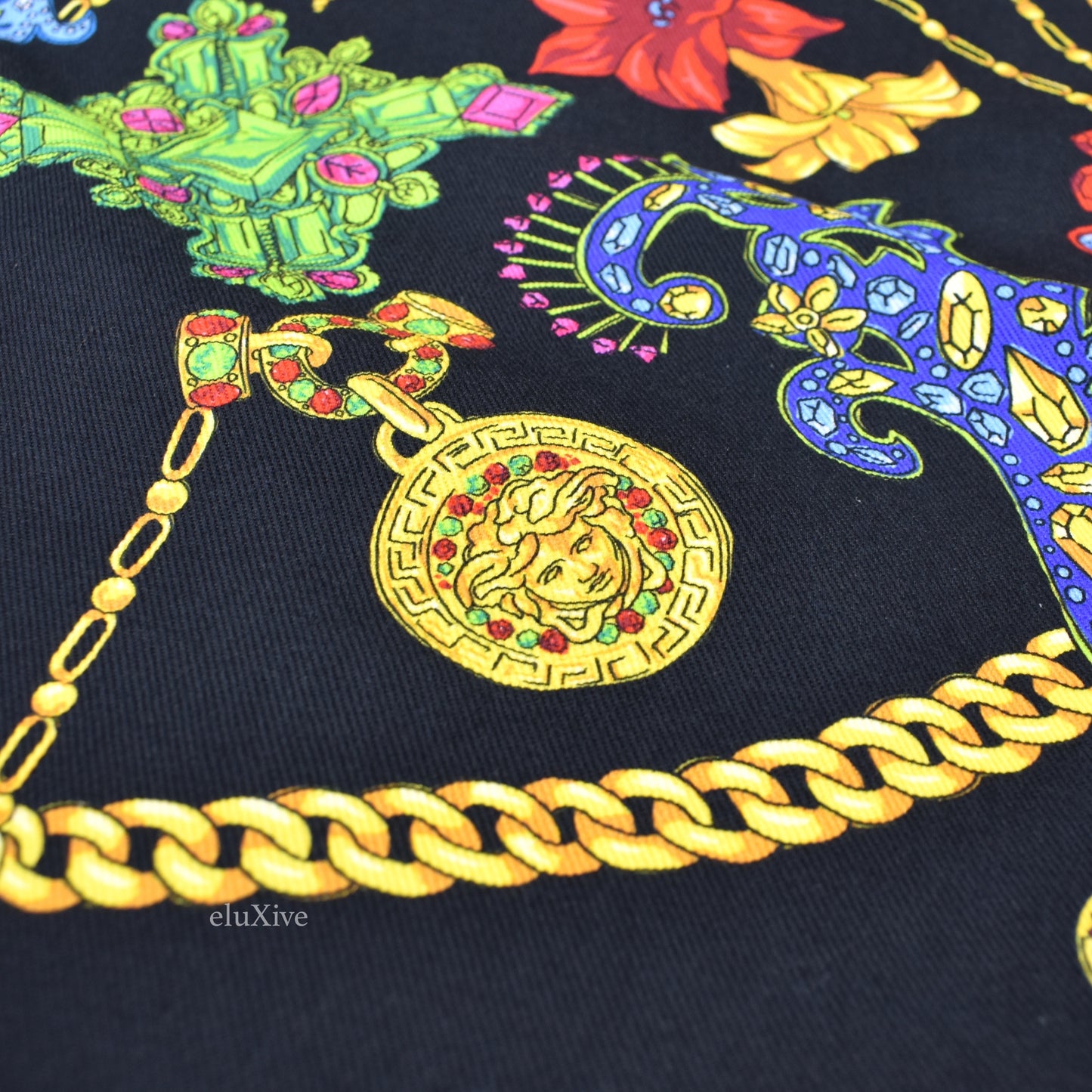 Versace - Black Medusa Logo Jewelry Print Denim Shirt