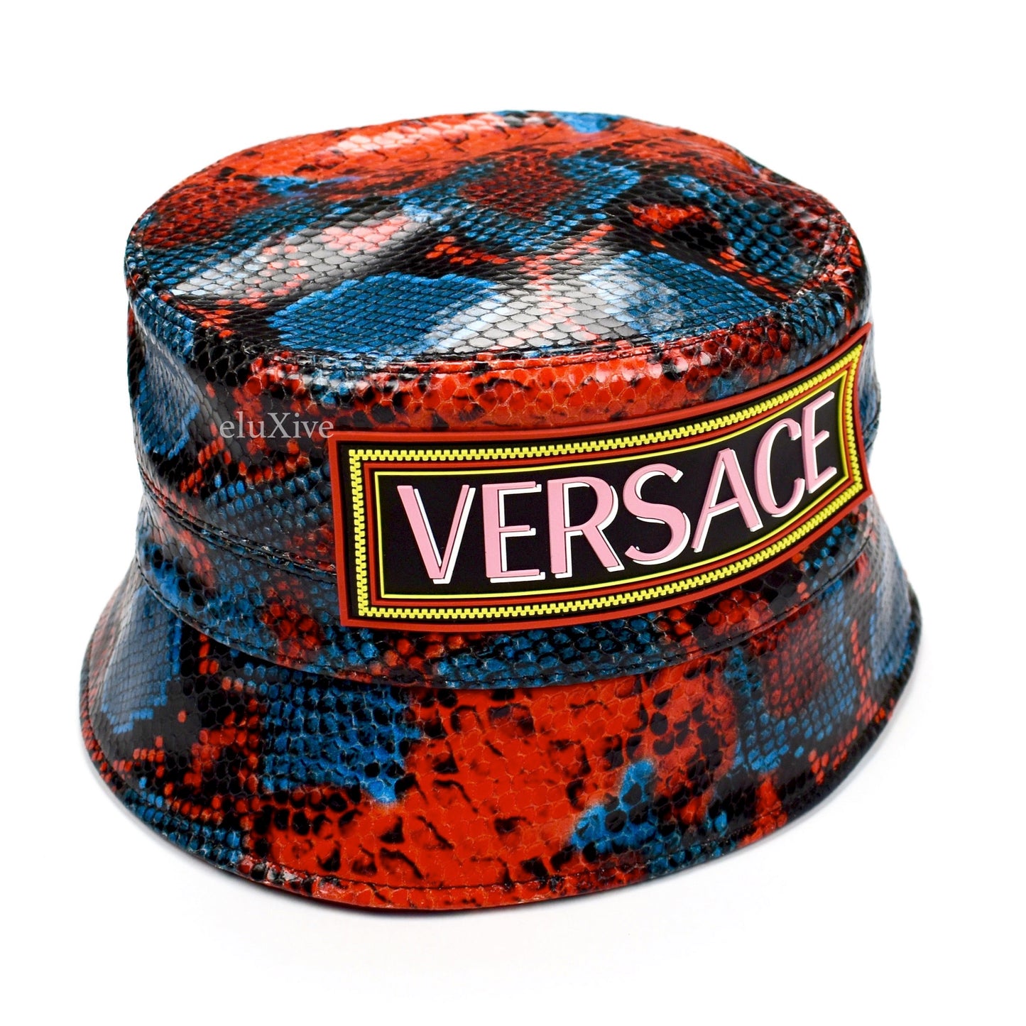 Versace - Red & Blue Snake Print Leather Bucket Hat