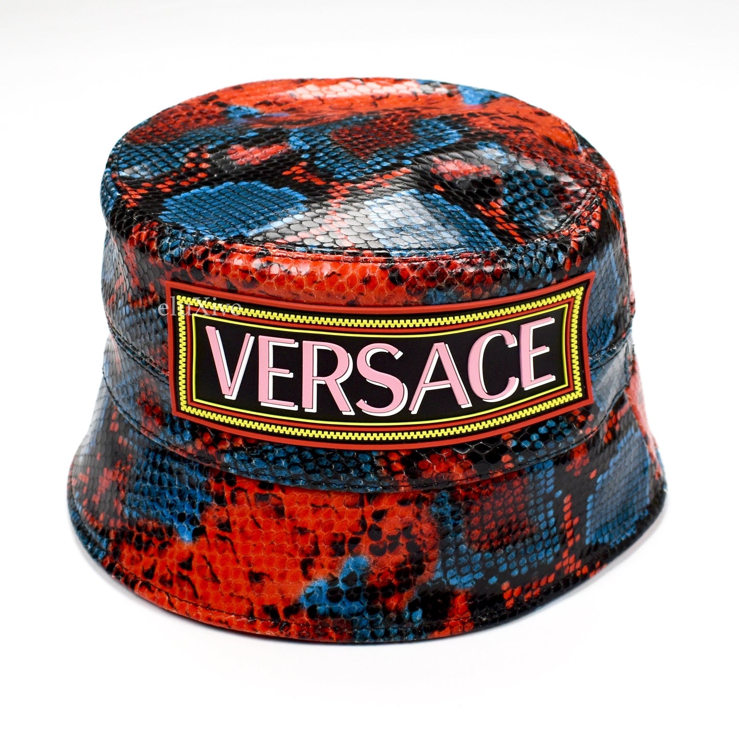 Versace - Red & Blue Snake Print Leather Bucket Hat