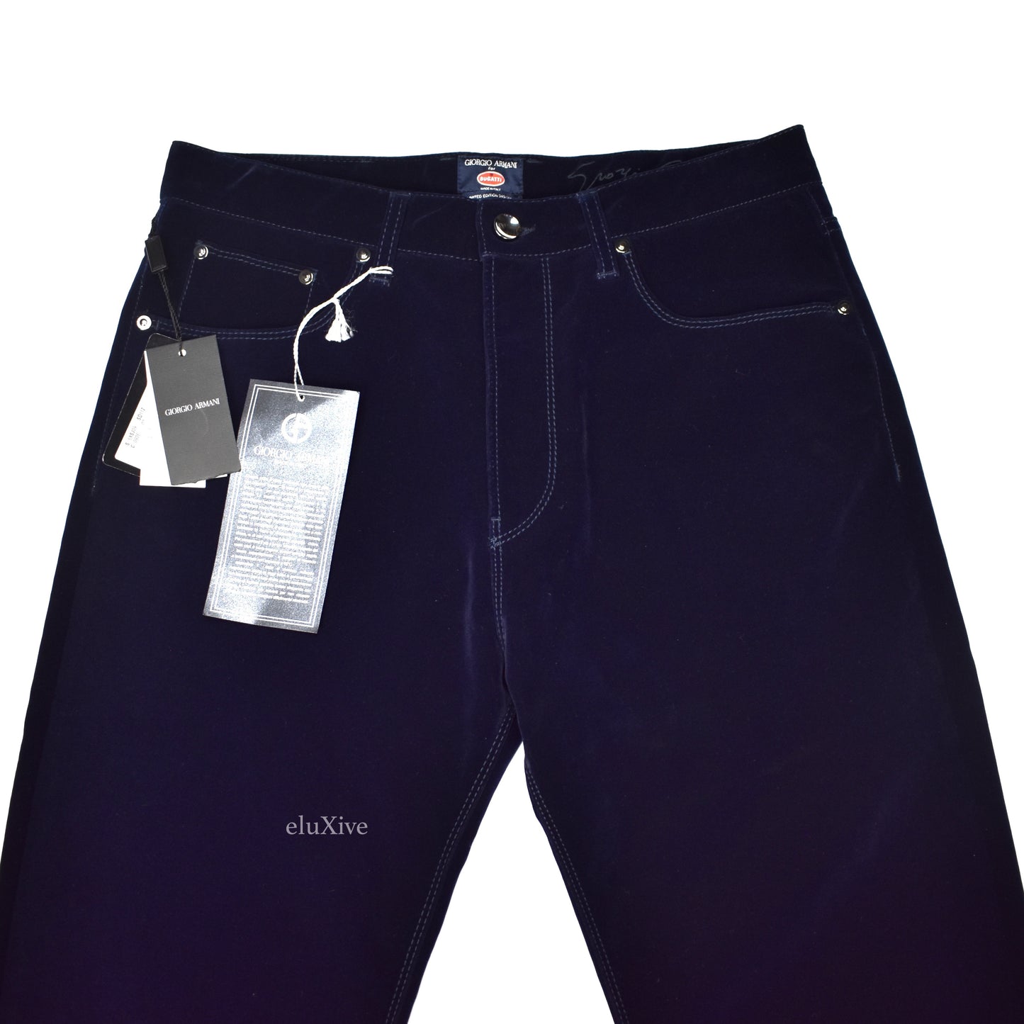 Giorgio Armani x Bugatti - Navy Velvet 5-Pocket Pants