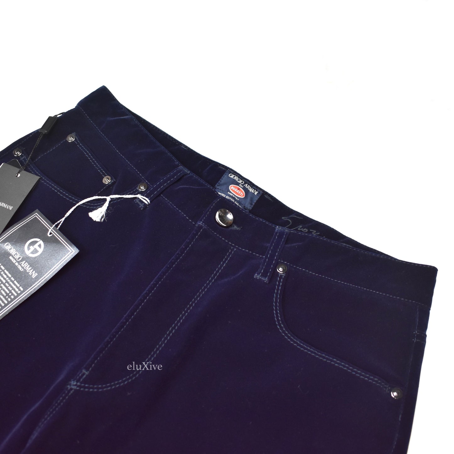 Giorgio Armani x Bugatti - Navy Velvet 5-Pocket Pants