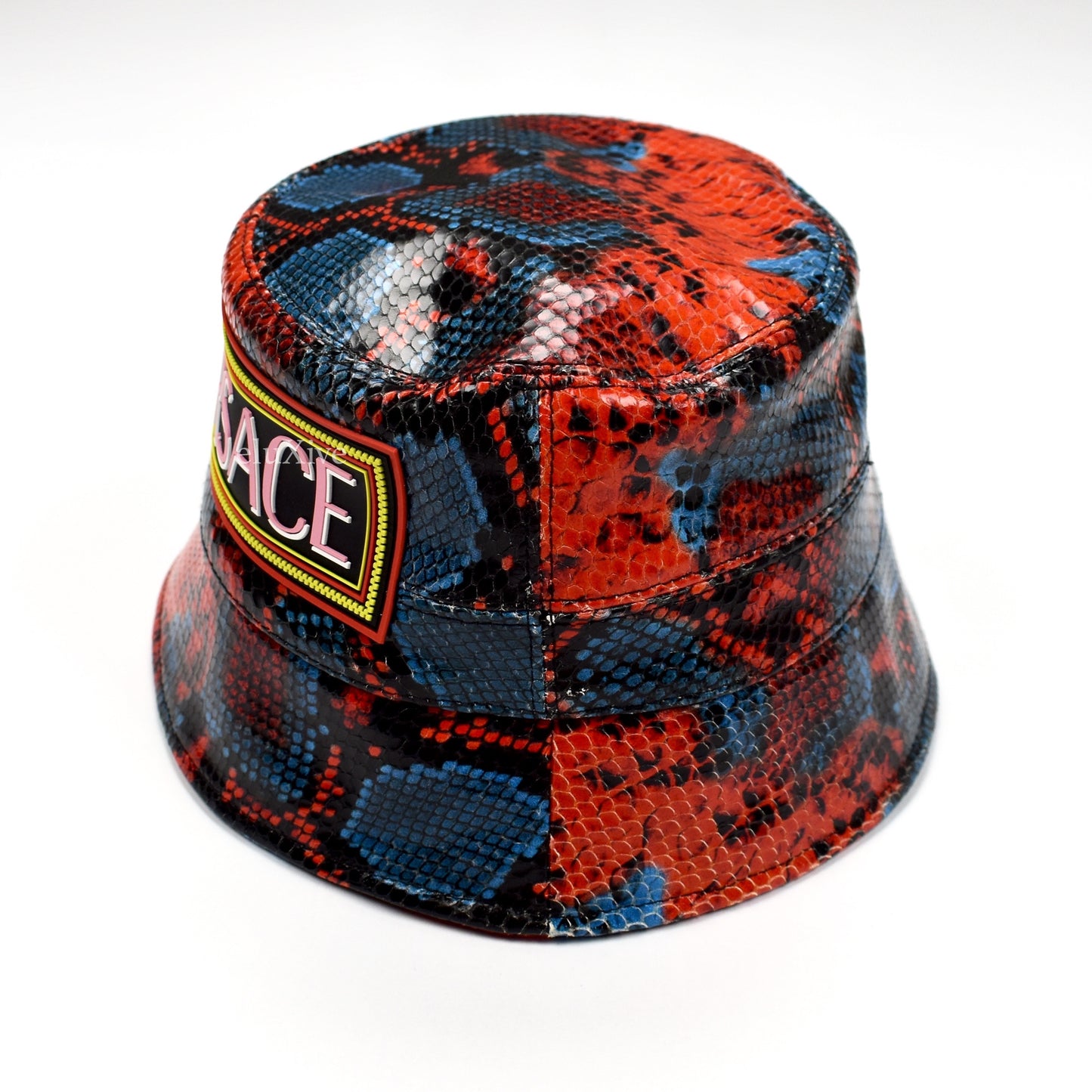 Versace - Red & Blue Snake Print Leather Bucket Hat