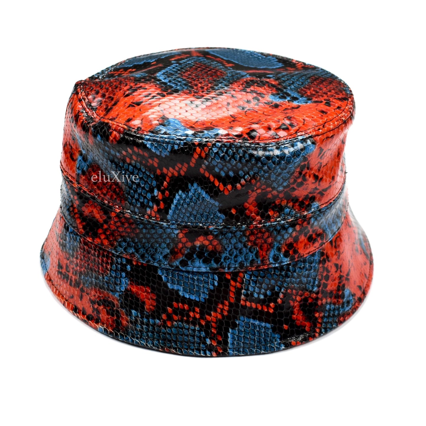 Versace - Red & Blue Snake Print Leather Bucket Hat
