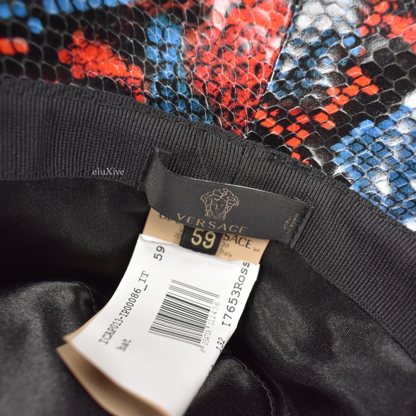 Versace - Red & Blue Snake Print Leather Bucket Hat