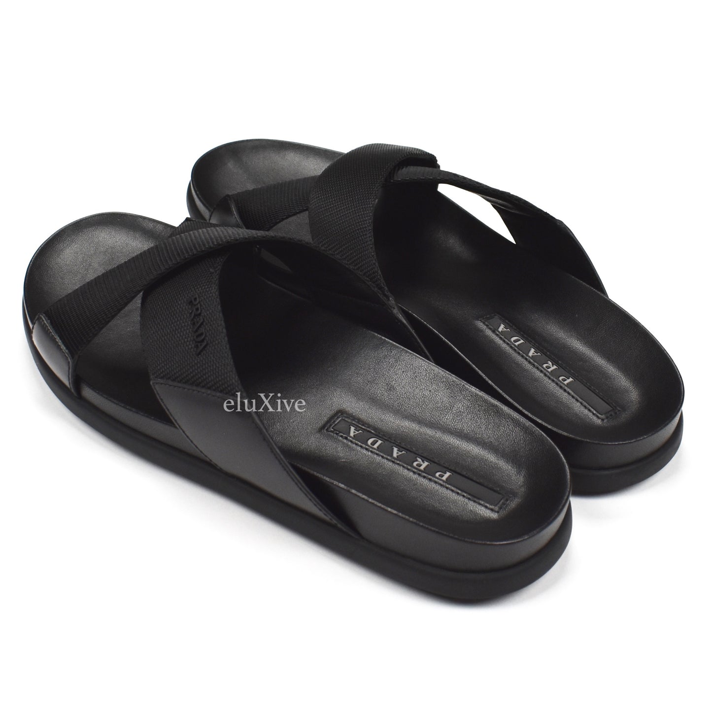 Prada - Black Leather Web Strap Sandals