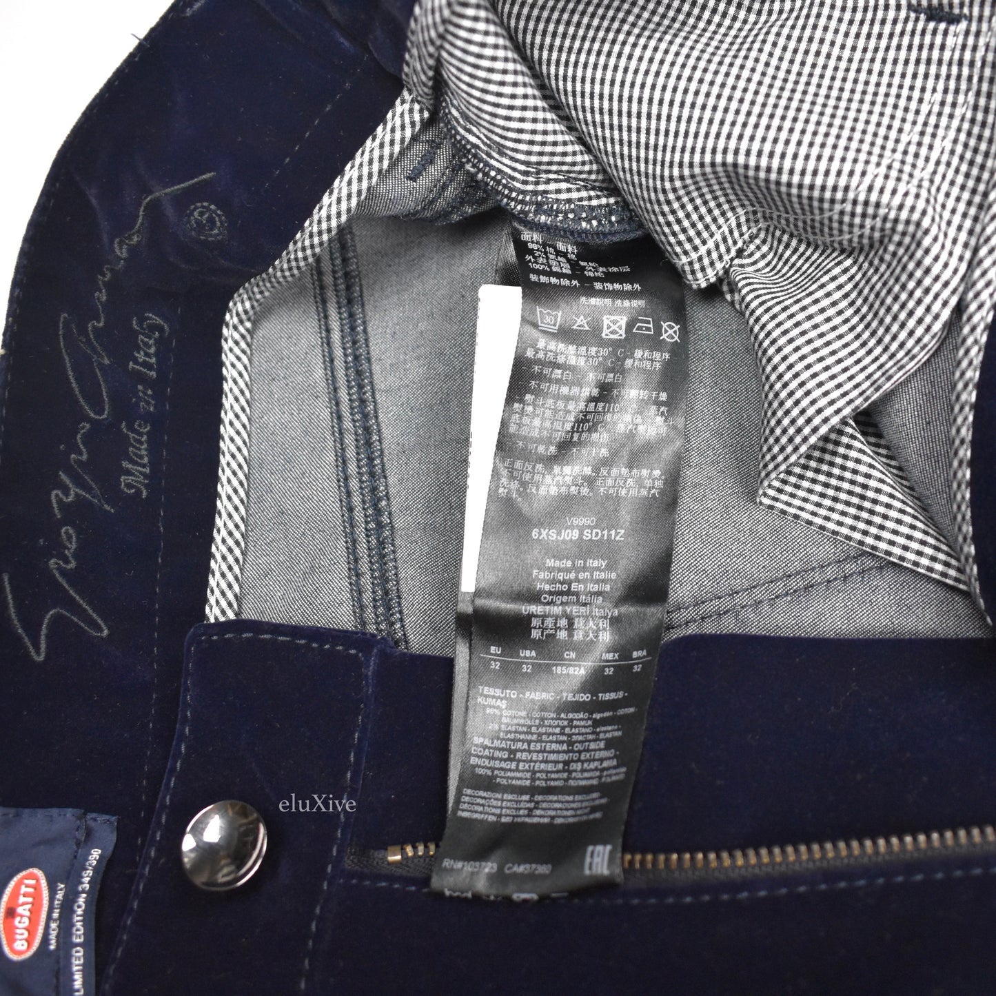 Giorgio Armani x Bugatti - Navy Velvet 5-Pocket Pants