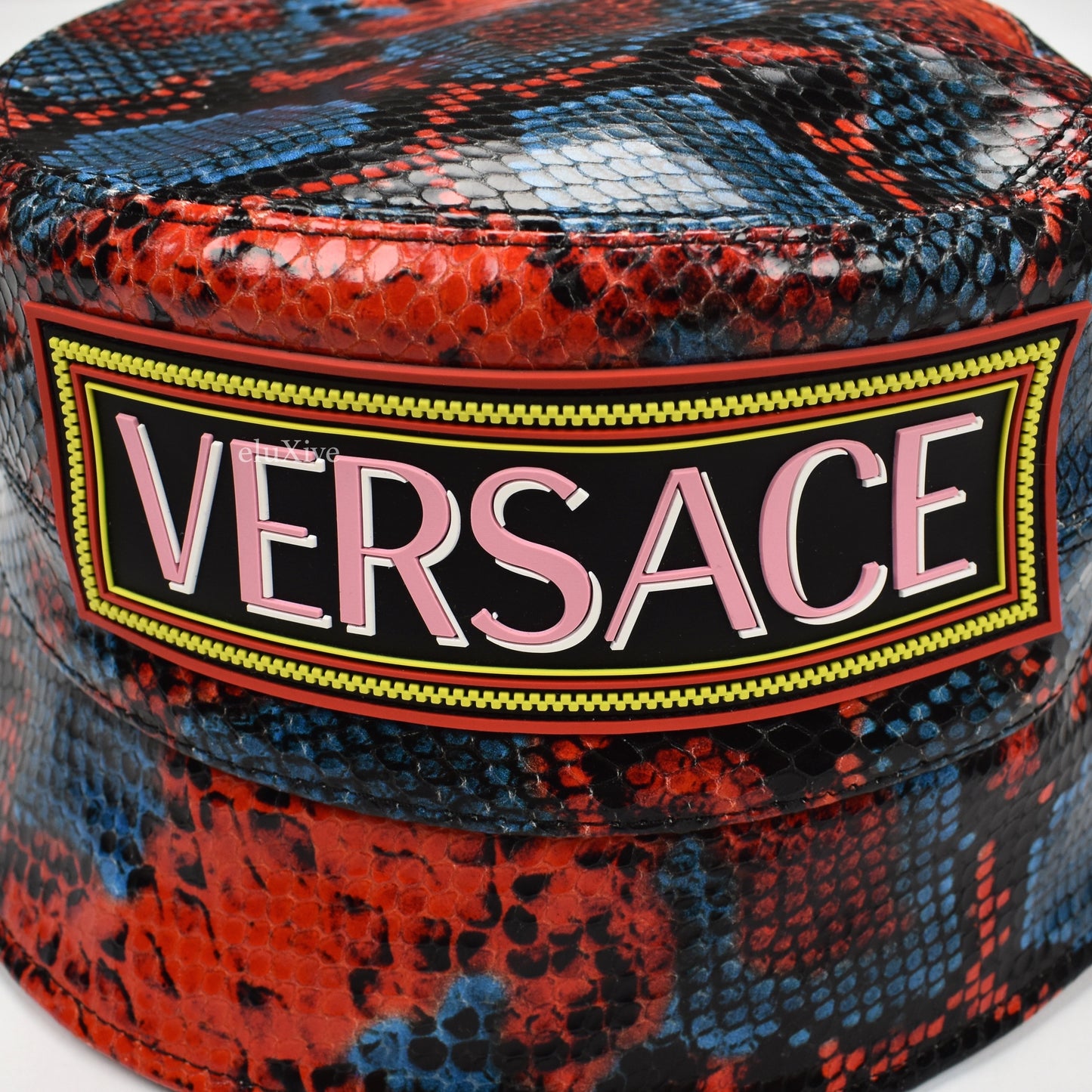 Versace - Red & Blue Snake Print Leather Bucket Hat