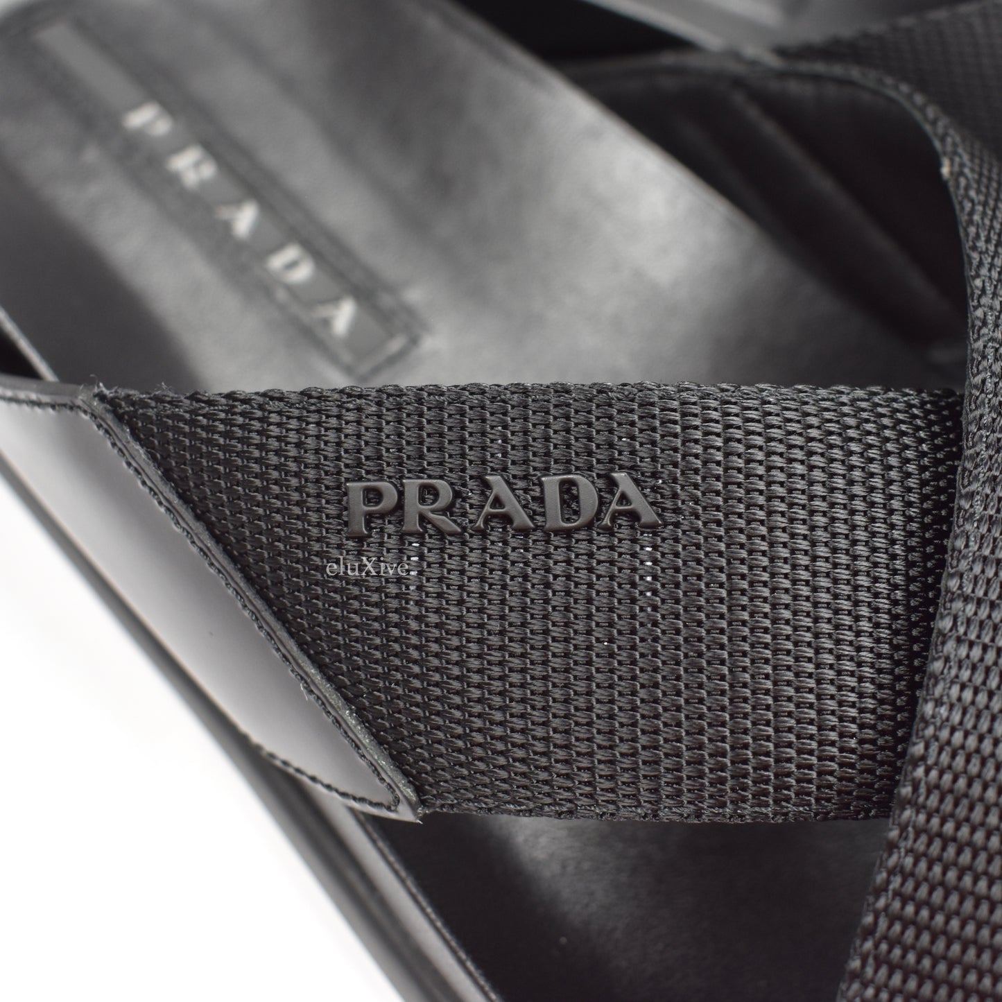 Prada - Black Leather Web Strap Sandals