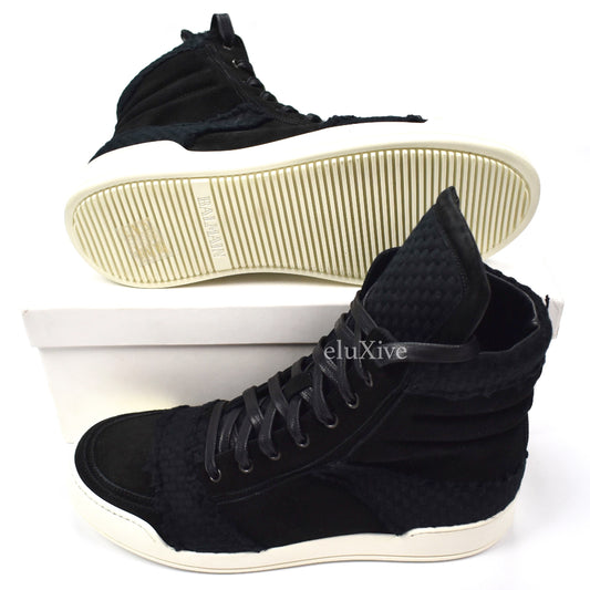 Balmain - FW13 Black Basket Woven Suede Sneakers