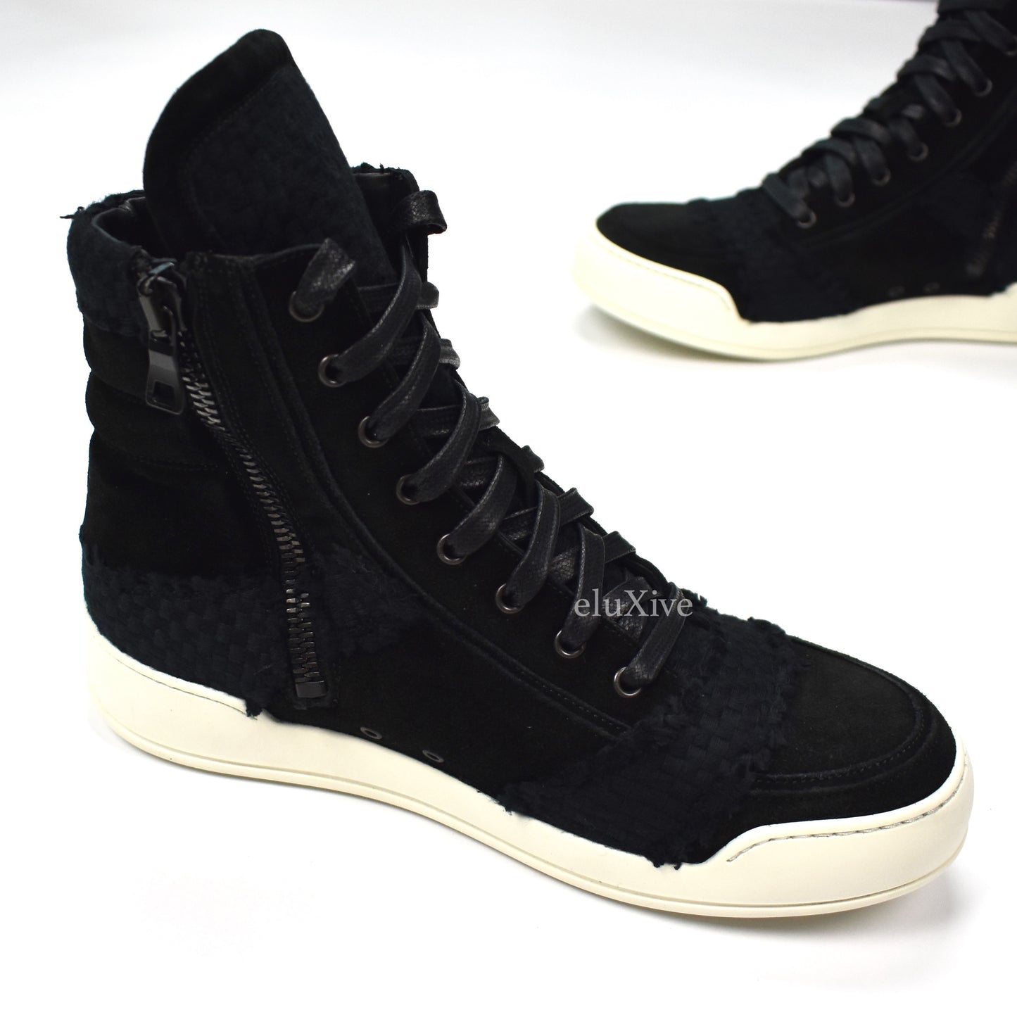 Balmain - FW13 Black Basket Woven Suede Sneakers
