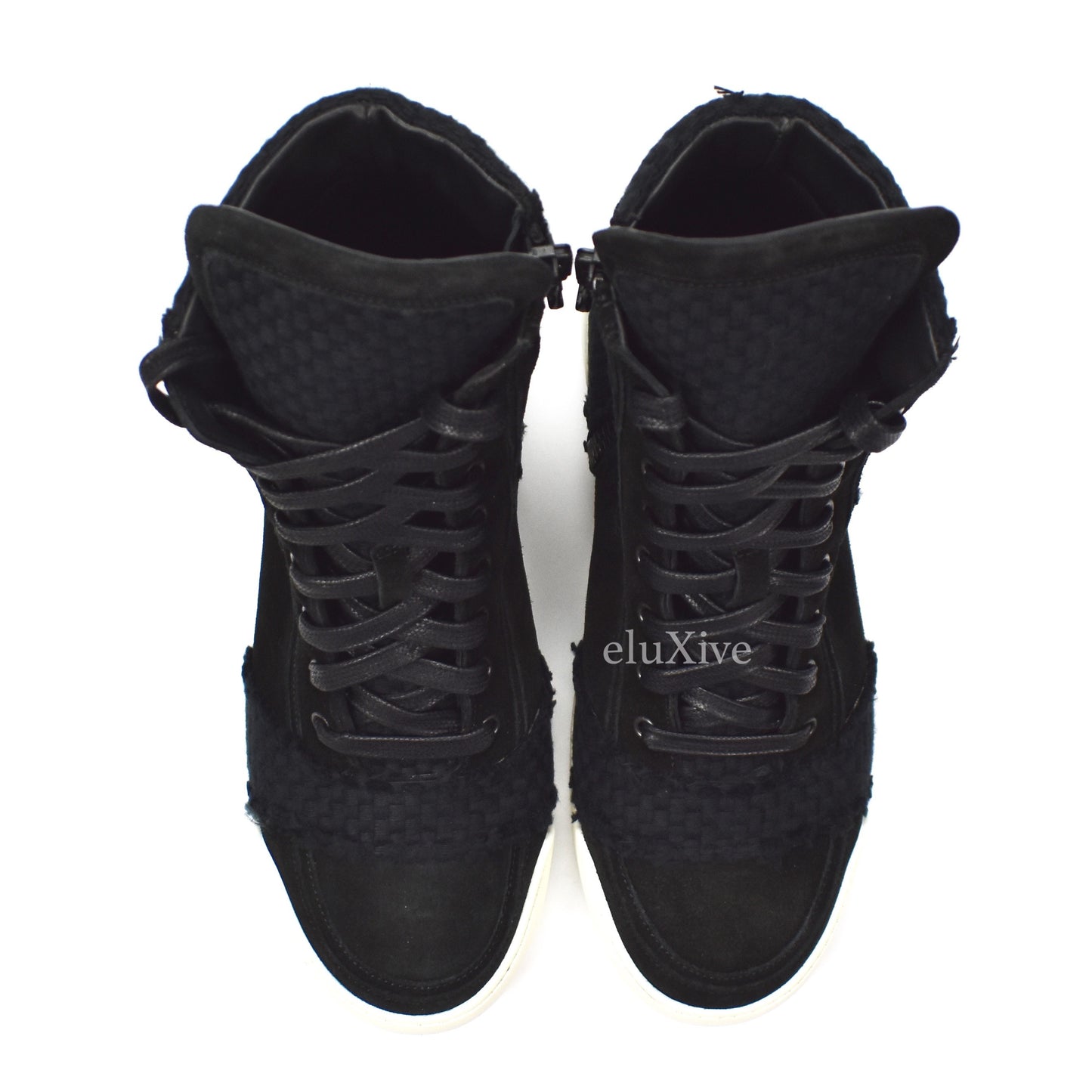 Balmain - FW13 Black Basket Woven Suede Sneakers