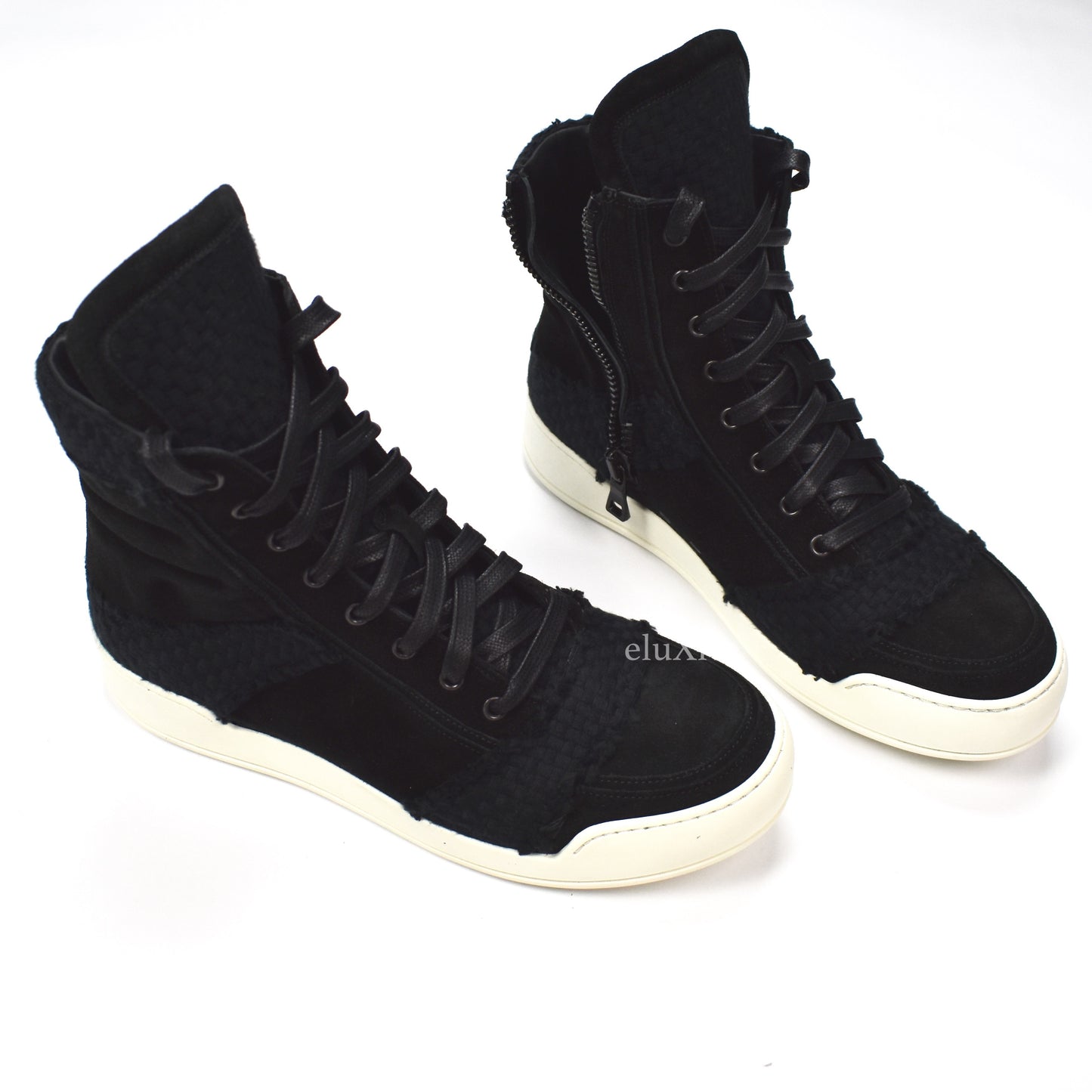 Balmain - FW13 Black Basket Woven Suede Sneakers