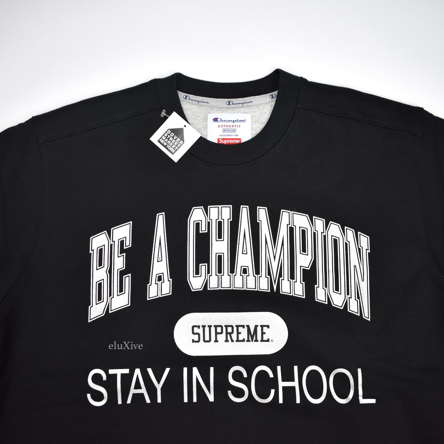 Supreme x Champion - Black 'Stay in School' Logo Sweatshirt