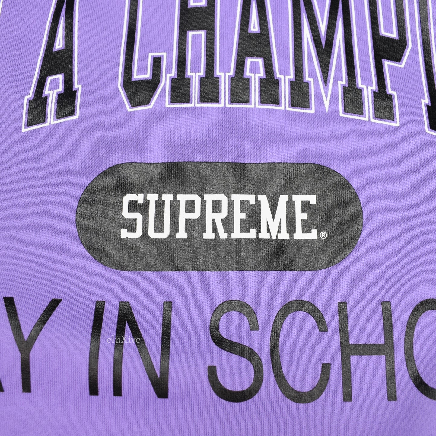 Supreme x Champion - Purple 'Stay in School' Logo Sweatshirt