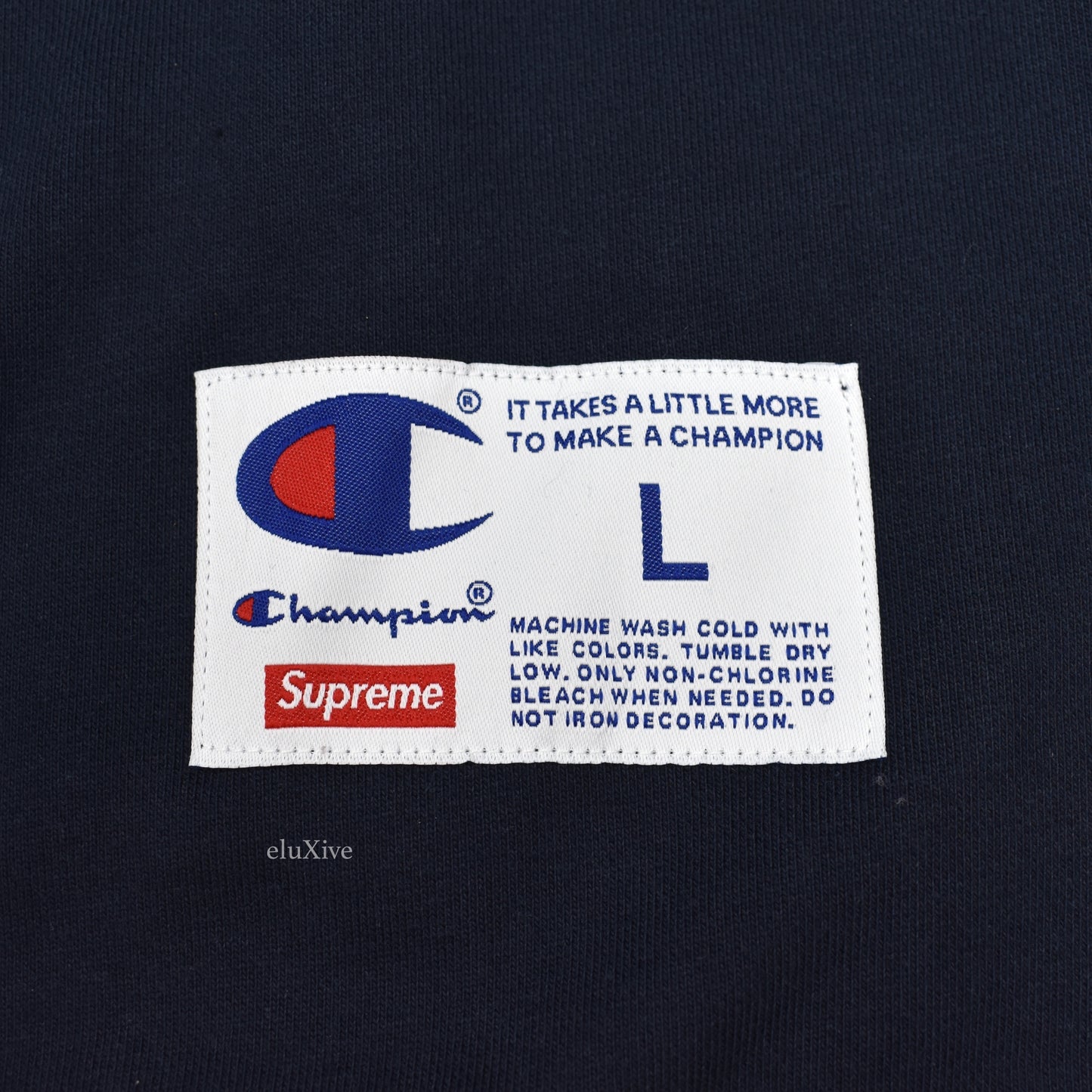 Supreme x Champion - Navy 'Stay in School' Logo Sweatshirt