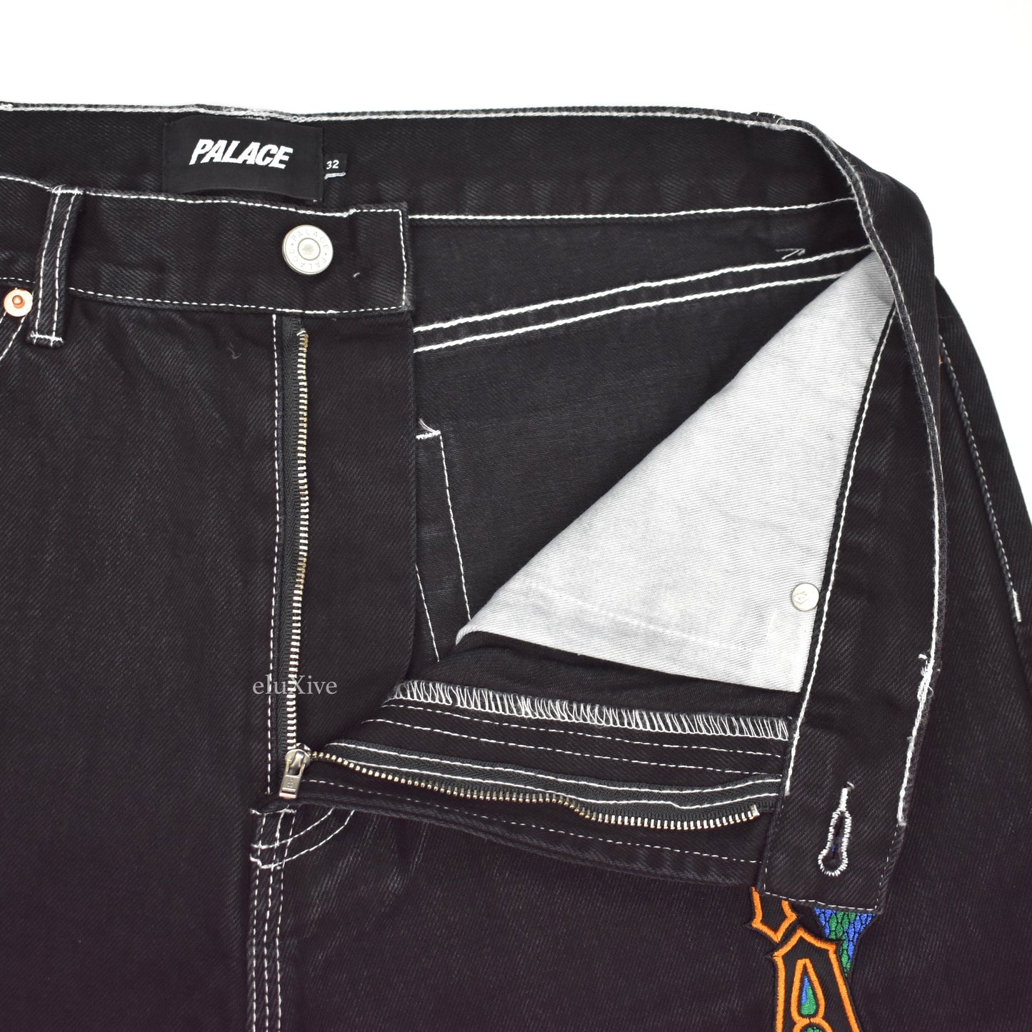 Palace - Snake Logo Embroidered 'Sphesh' Denim Shorts (Black)