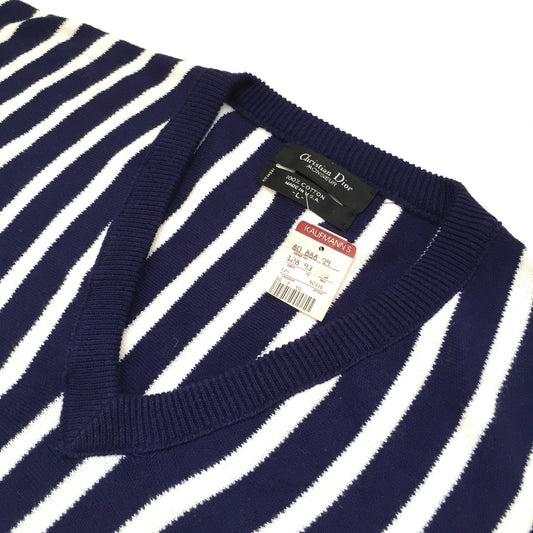 Dior - 90s Vintage Navy & White Vertical Stripe Sweater