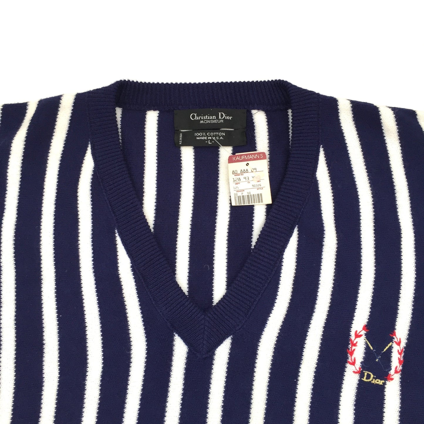 Dior - 90s Vintage Navy & White Vertical Stripe Sweater