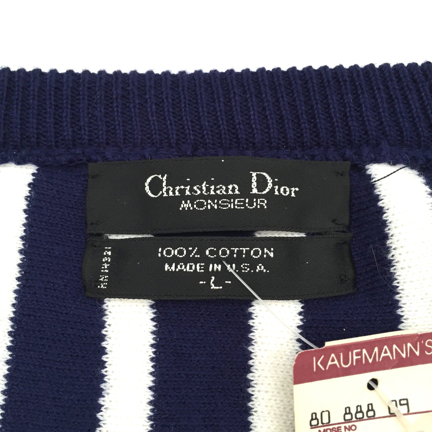 Dior - 90s Vintage Navy & White Vertical Stripe Sweater