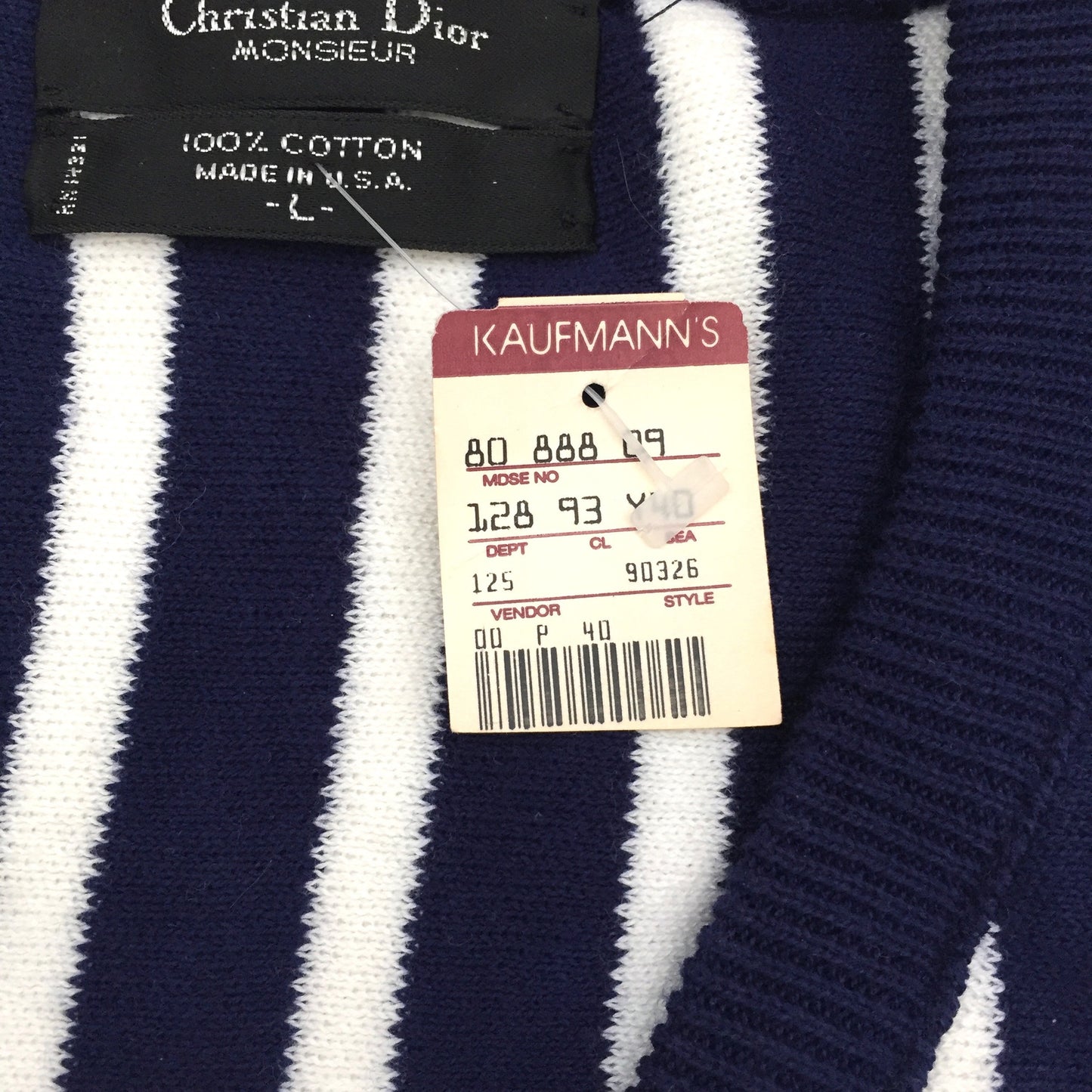 Dior - 90s Vintage Navy & White Vertical Stripe Sweater