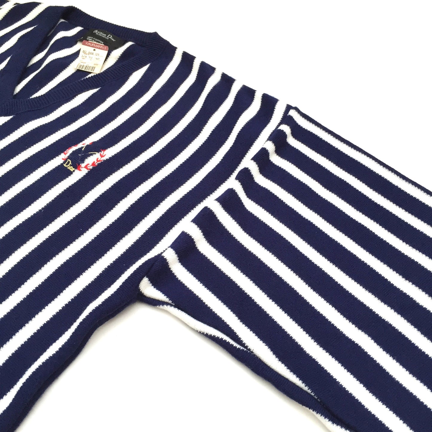 Dior - 90s Vintage Navy & White Vertical Stripe Sweater
