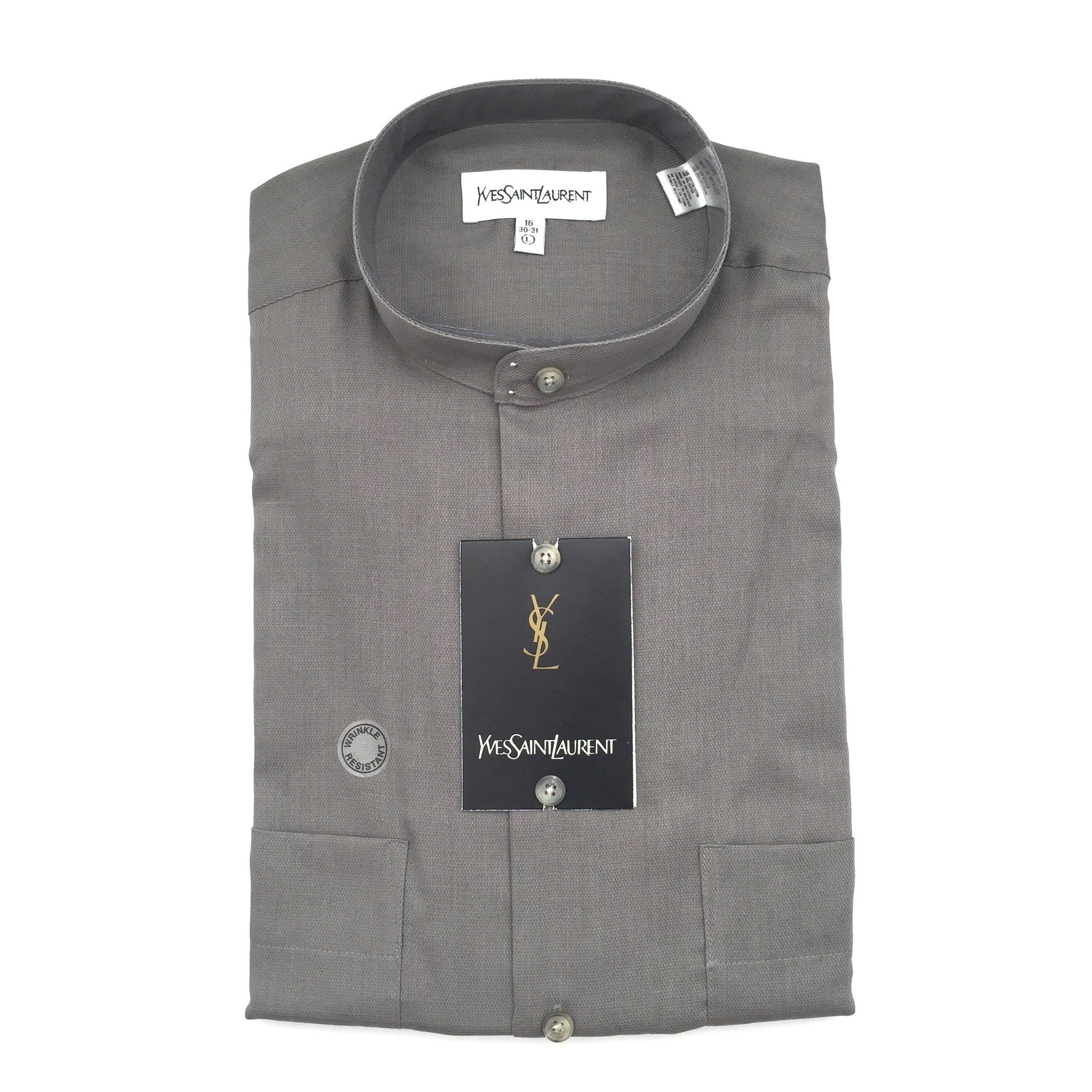 yves saint laurent dress shirt Yves Saint Laurent Paris New Old Stock Band Collar Shirt – eluXive
