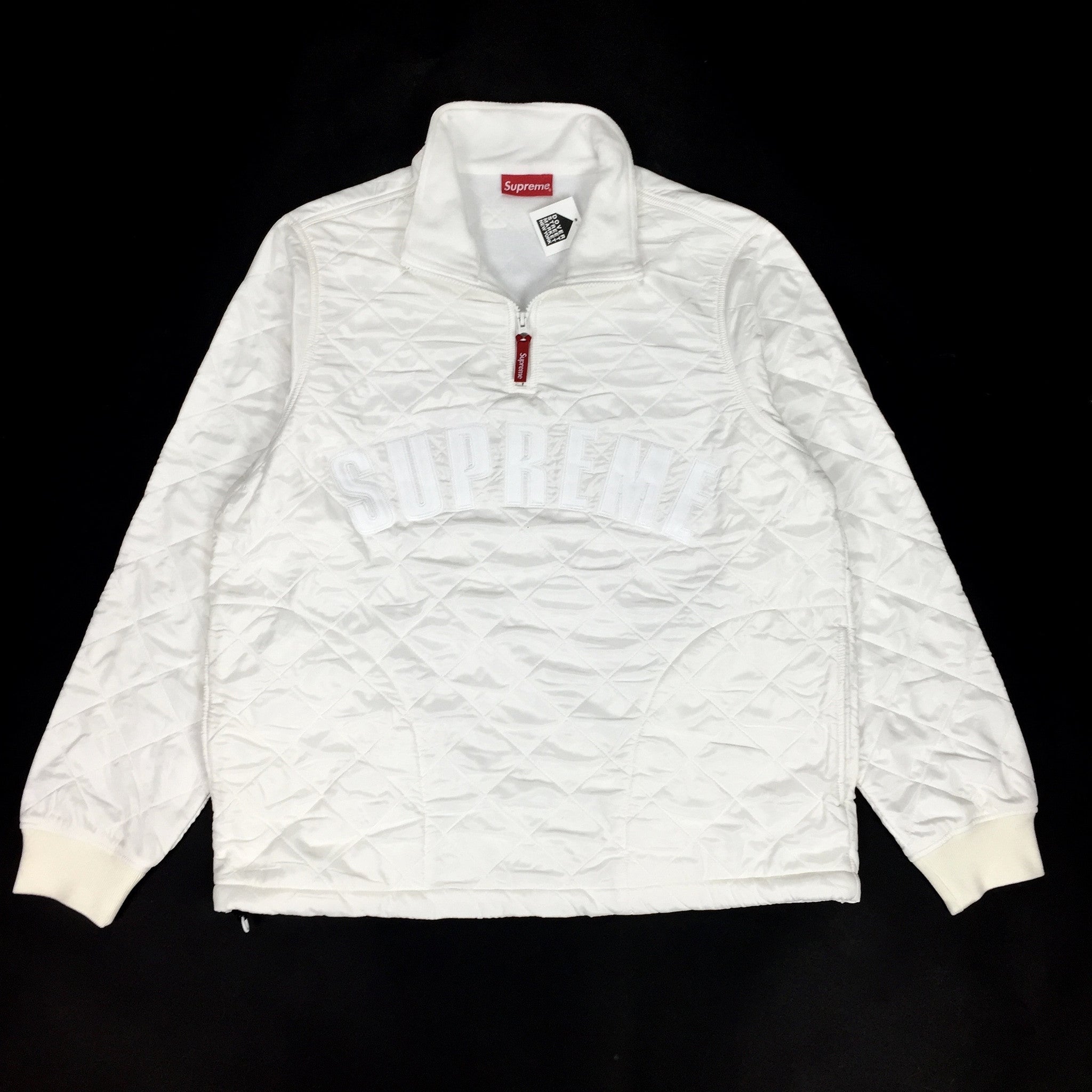 Supreme - SS17 White Quilted Arc Logo 1/4 Zip Pullover Sweatshirt