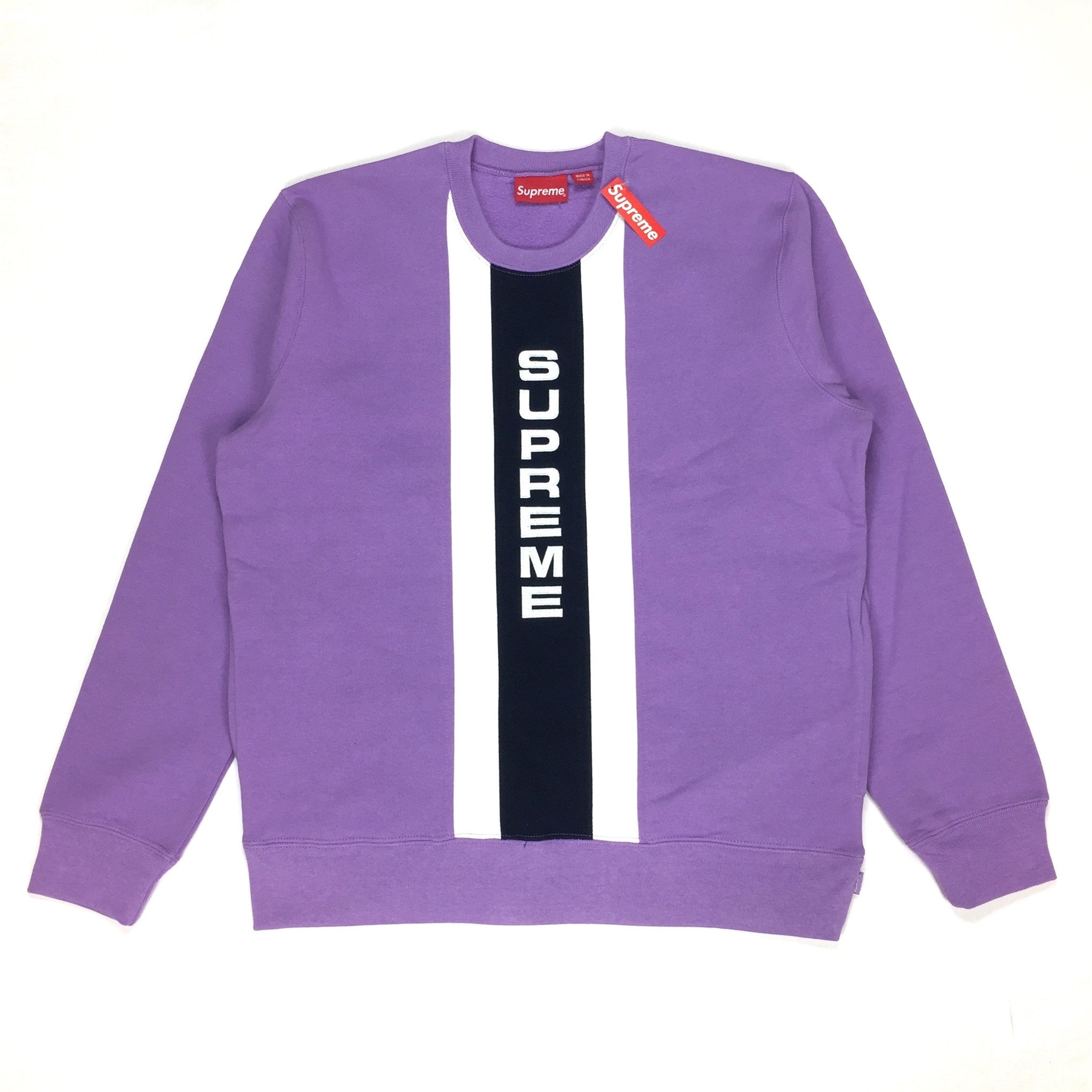 Supreme - SS17 Dusty Lavender Vertical Logo Panel Crewneck