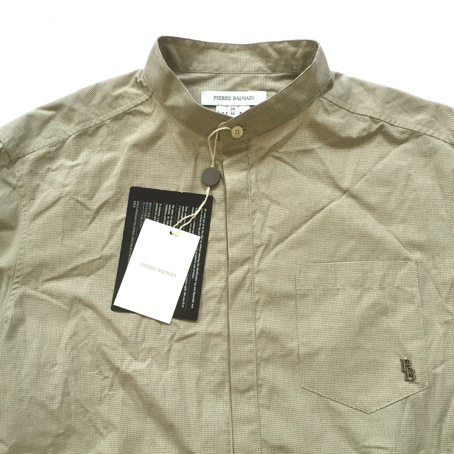 Pierre Balmain - Tan Check Band Collar Shirt