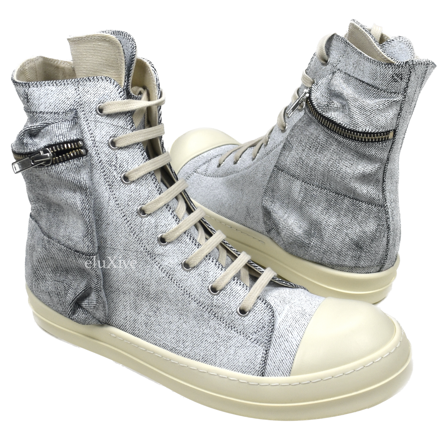 Rick Owens DRKSHDW - Painted Denim Cargo Ramones Sneaker (Milk)