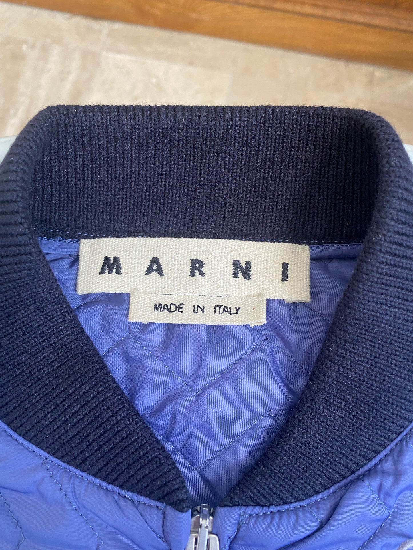 Marni - Blue Moving Blanket Quilted Bomber Jacket
