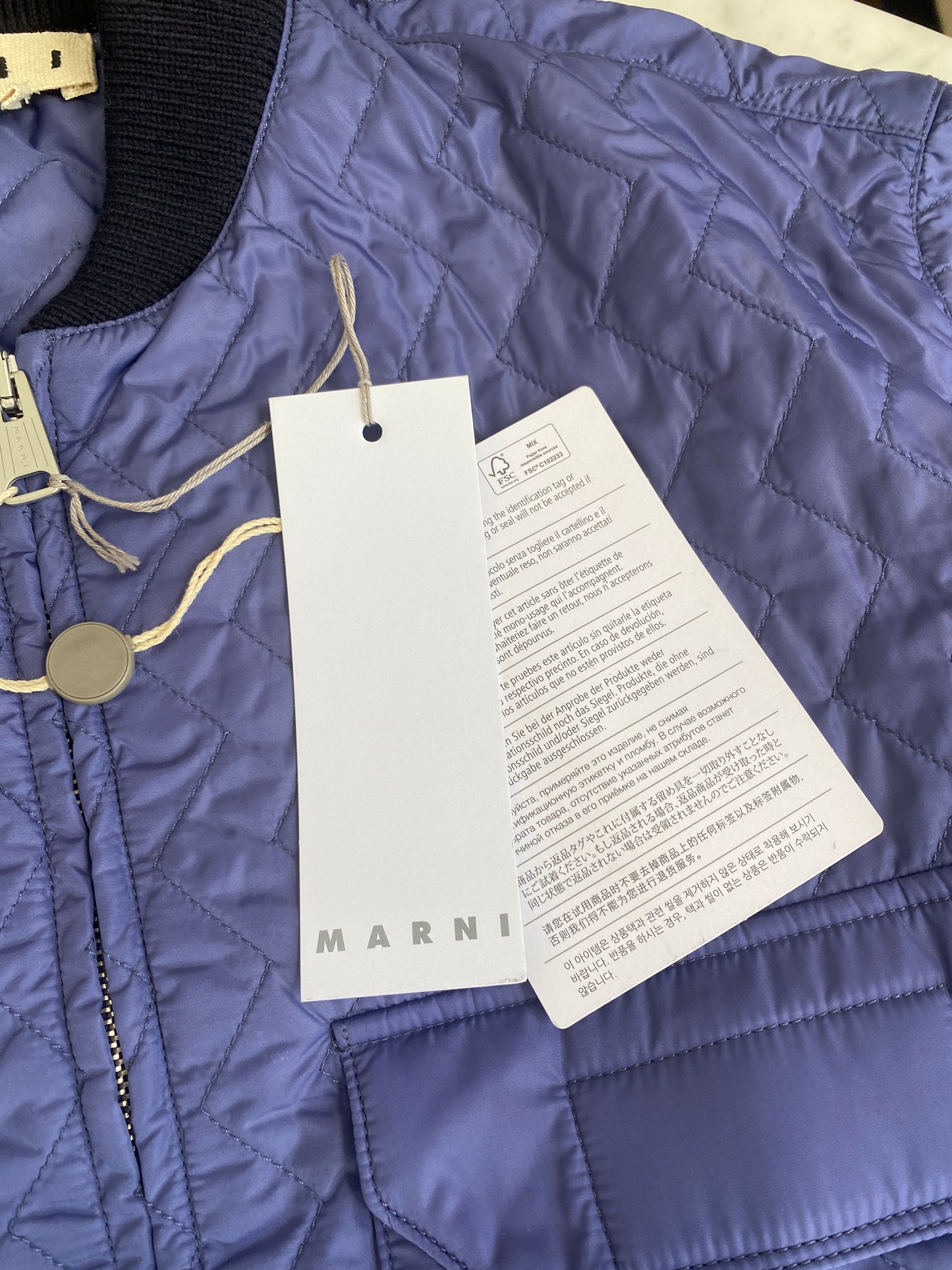 Marni - Blue Moving Blanket Quilted Bomber Jacket