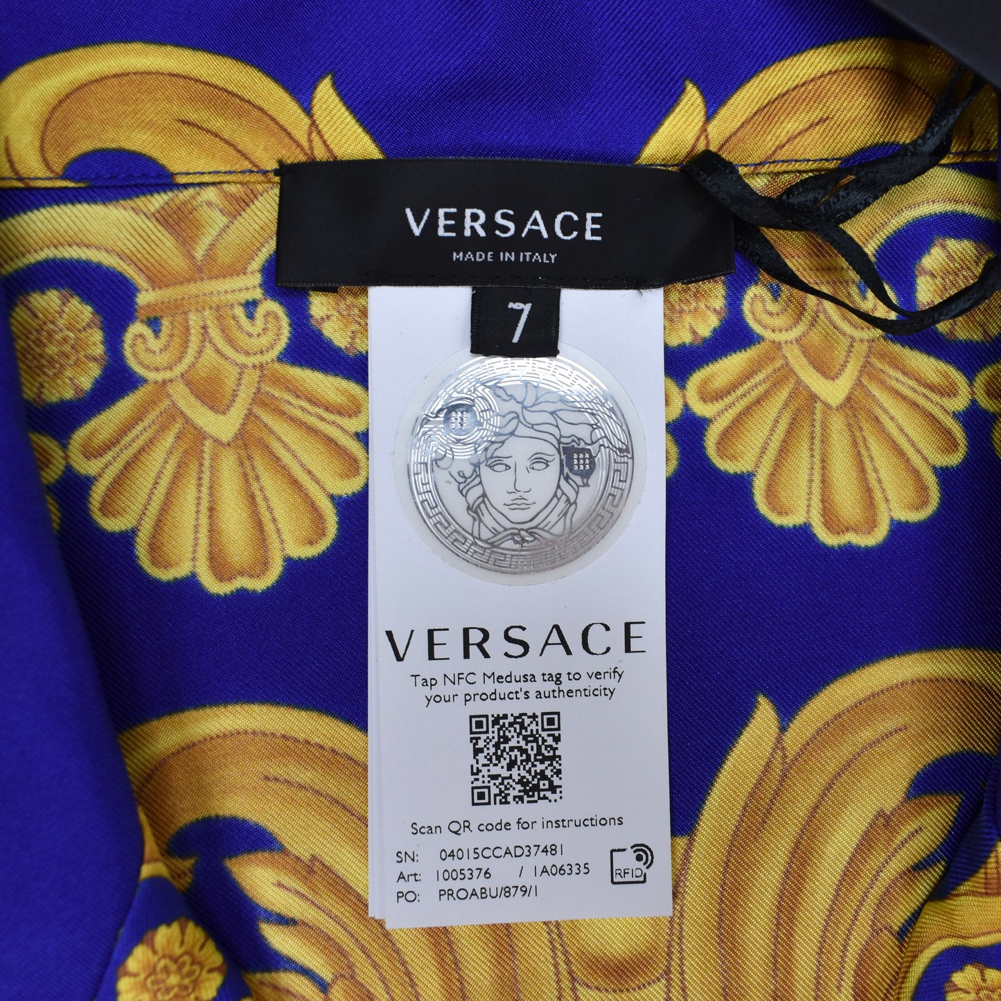 Versace - Blue / Gold Barocco Print Silk Shirt