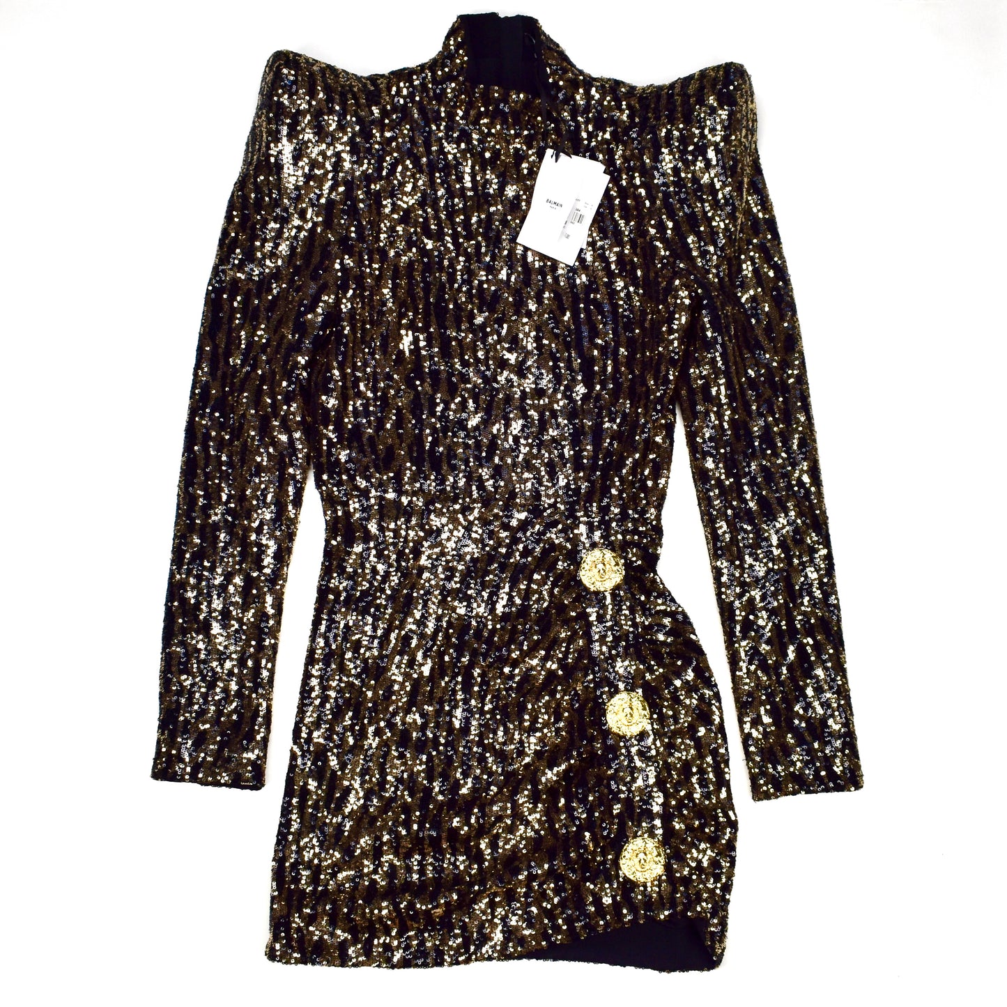 Balmain - Tiger Sequin Strong Shoulder Mini Dress