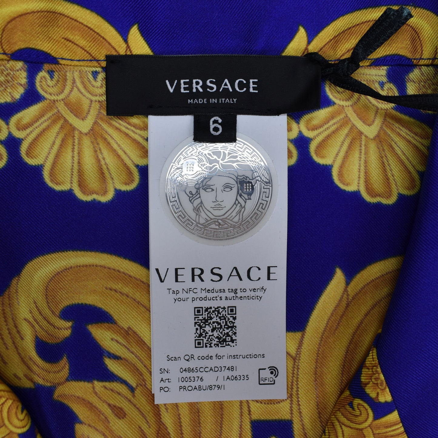 Versace - Blue / Gold Barocco Print Silk Shirt