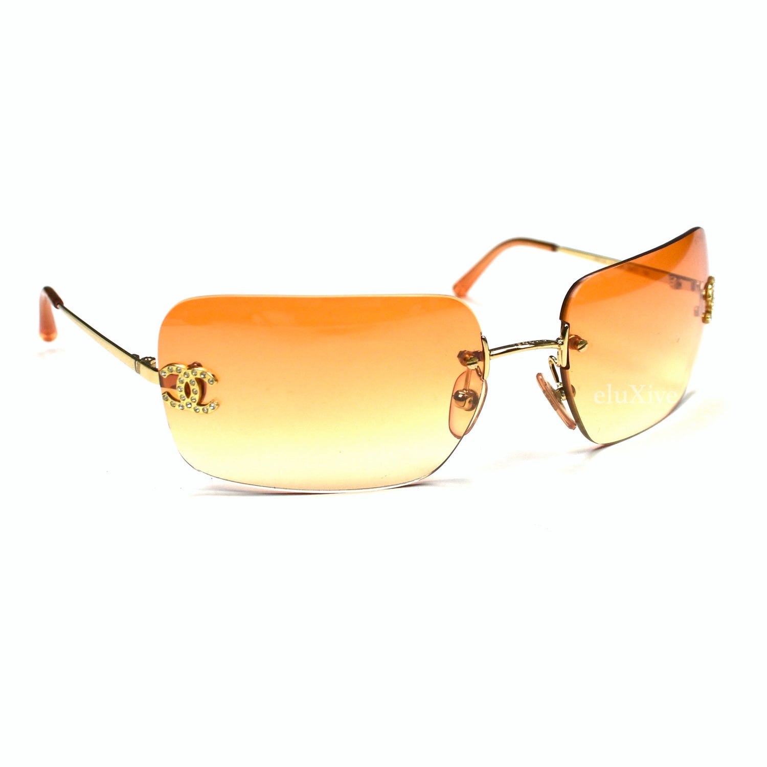Chanel - Vintage 4017-D Crystal Logo Rimless Sunglasses – eluXive